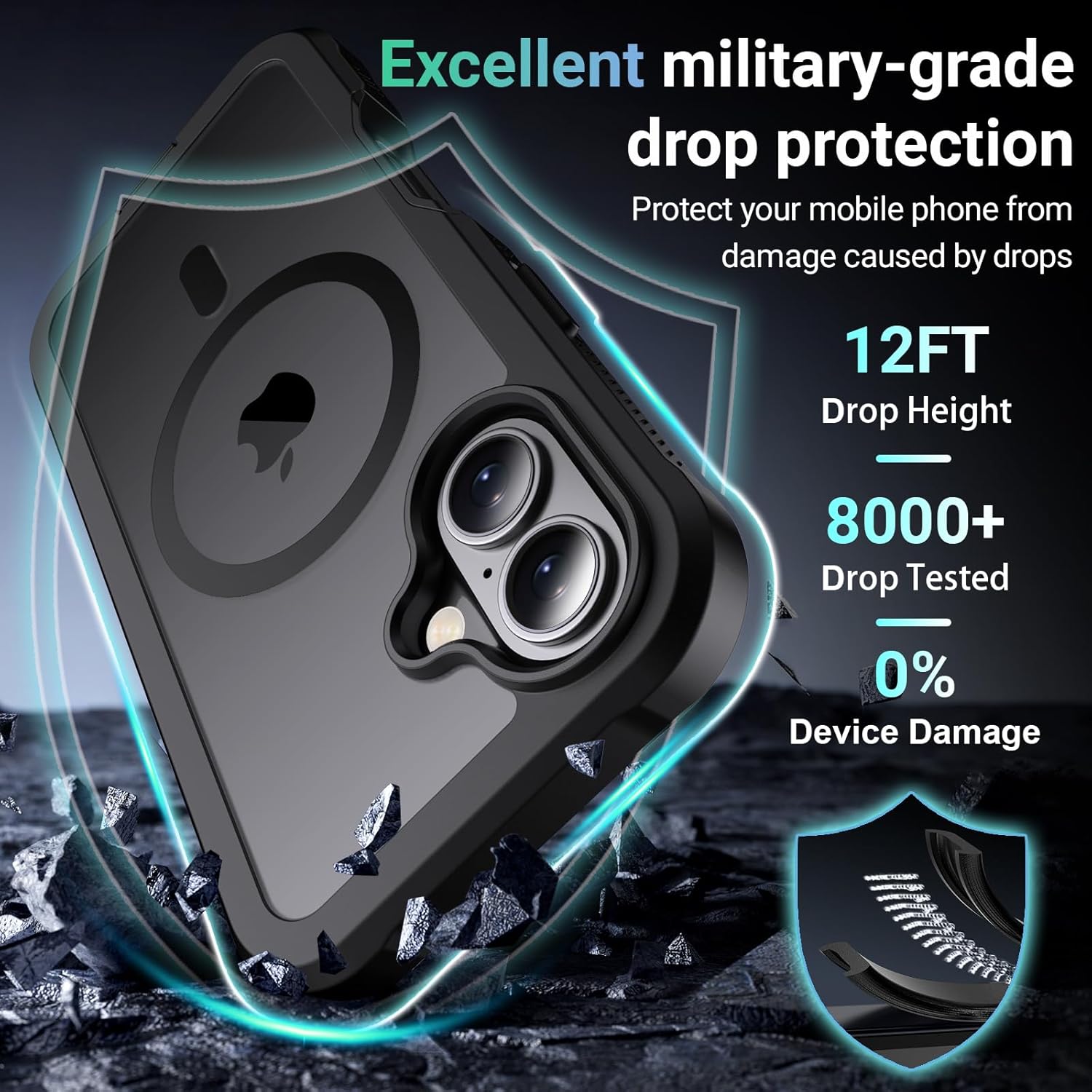 Magnetic for iPhone 17 Case, [Compatible with MagSafe][Military Grade Drop Protection][Heavy Duty Protection][Non-Slip][Shockproof] 2-Layer Durable Bumper Phone Case 6.3''-Black