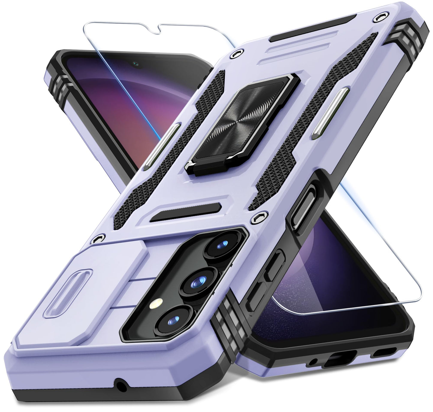DEERLAMN Case for Samsung Galaxy A17 5G with Slide Camera Cover+Screen Protector (1 Pack), Rotated Ring Kickstand Military Grade Shockproof Protective Cover-Navy Blue