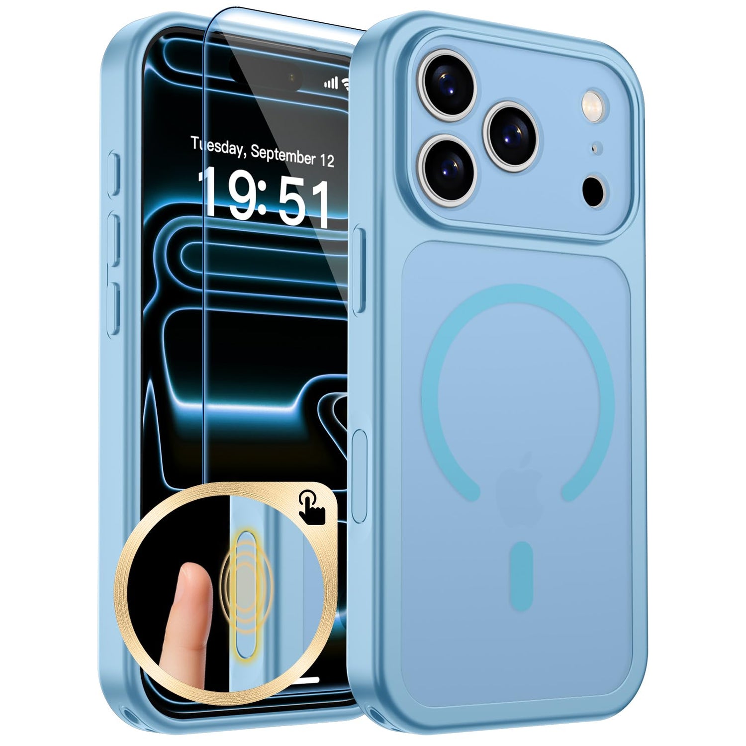 Magnetic for iPhone 17 Case, Upgraded [Camera Control Button] [Full Camera Protection] [with 1 Screen Protector] Translucent Matte Shockproof Protective Phone Cover, Mist Blue