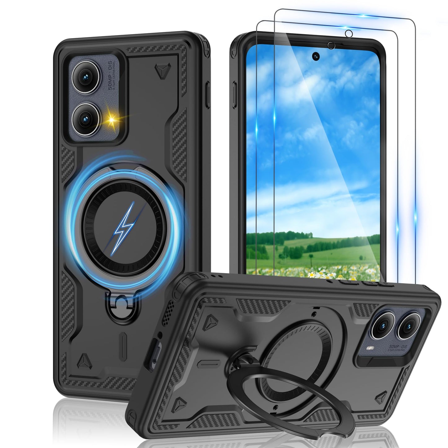 Gritup for Moto G Power 5G 2026/2025 Magnetic Case Compatible with MagSafe & HD Screen Protector×2 Metal Rotated Kickstand Military Grade Shockproof Protective Moto G Power 5G 2026/2025 Black