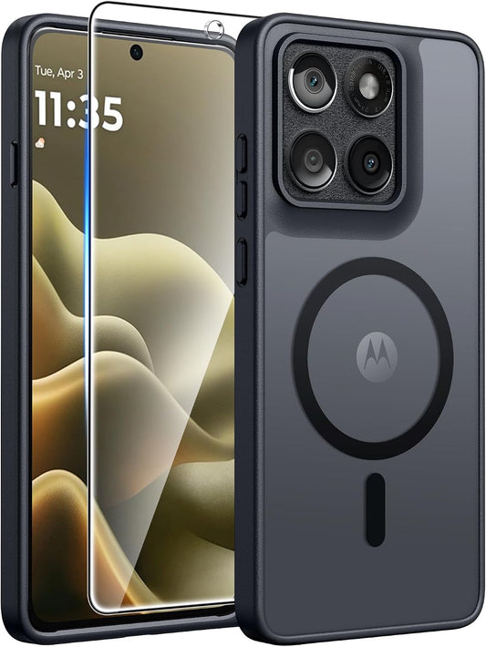 FNTCASE for Motorola Edge 2026 Magnetic Case: [Compatible with Magsafe] Translucent Matte Cases with [Screen Protector] Military Grade Shockproof Protective Phone Cover(6.5 inch/Black)