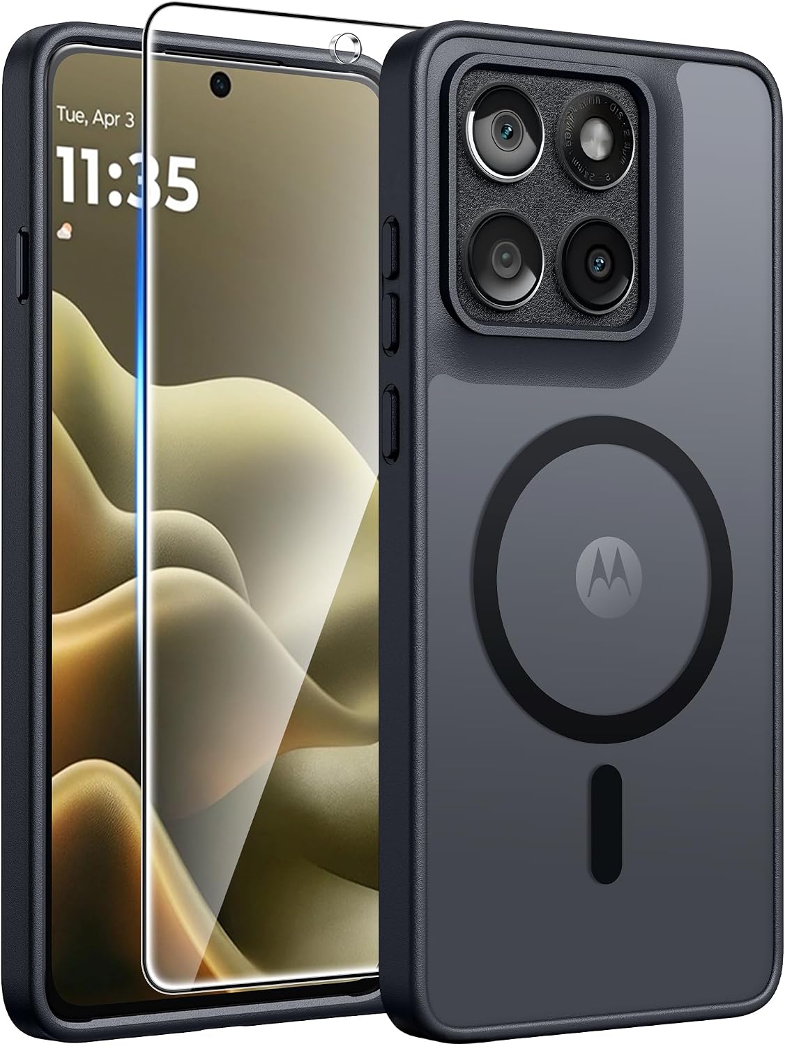 FNTCASE for Motorola Edge 2026 Magnetic Case: [Compatible with Magsafe] Translucent Matte Cases with [Screen Protector] Military Grade Shockproof Protective Phone Cover(6.5 inch/Black)