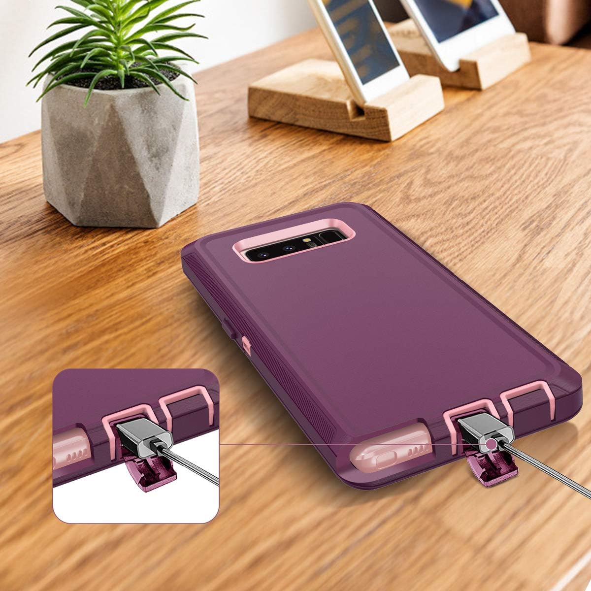 for Galaxy Note 8 Case Shockproof Dust/Drop Proof 3-Layer Full Body Protection [Without Screen Protector] Rugged Heavy Duty Cover Case for Samsung Galaxy Note 8,Purple/Pink