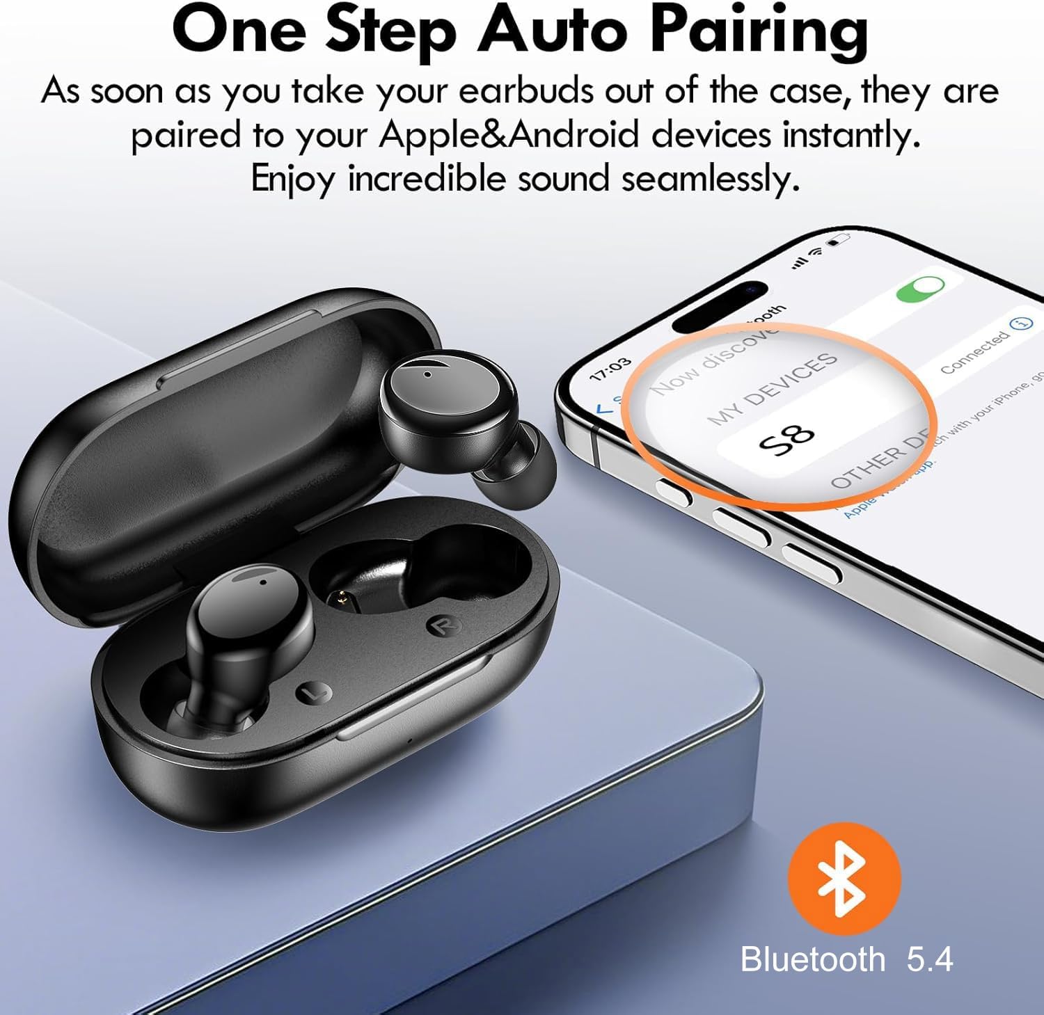 Lanteso True Wireless Bluetooth 5.4 Earbuds, 48H Playtime, Light Weight in Ear Headphones with Built in Mic, Premium Sound with Deep Bass, Clear Calls for Sports Workout, Black