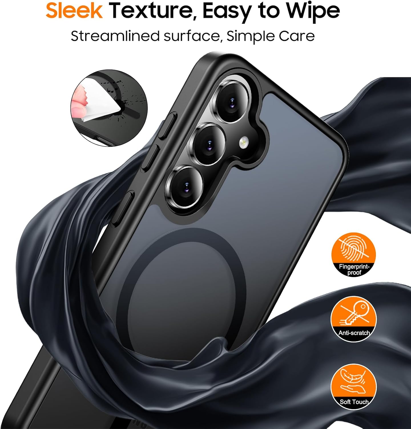 Designed for Magnetic Samsung Galaxy S24 Case,[Compatible with MagSafe] [Military Grade Drop Protection] Slim Translucent Matte Shockproof with Anti-Fingerprint Phone Case-Black