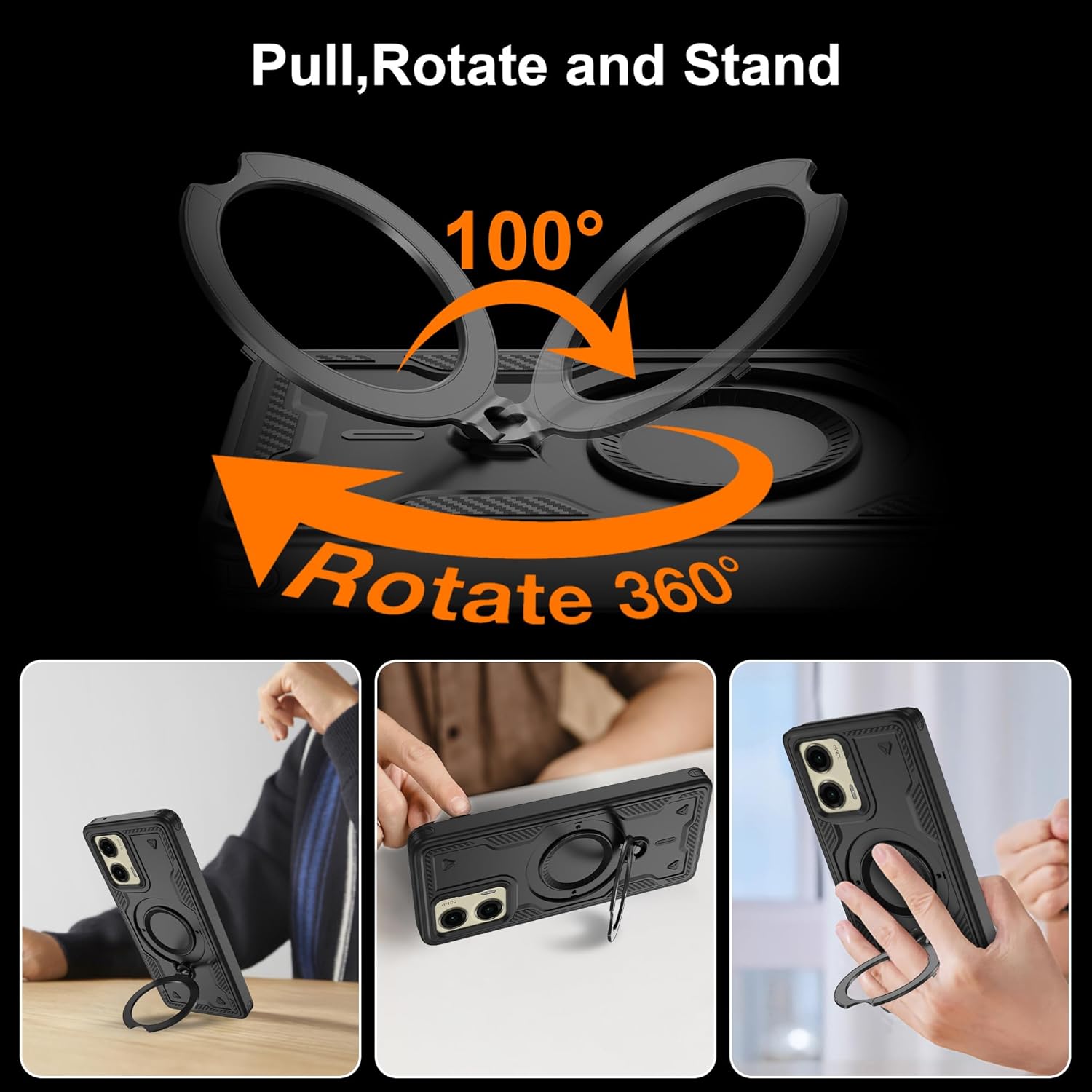 for Motorola Moto G Stylus 5G 2024 Magnetic Case,Compatible with MagSafe & [HD Screen Protector×2],Metal Rotated Kickstand,Military Grade Drop Proof Anti-Fingerprint Protective,Black