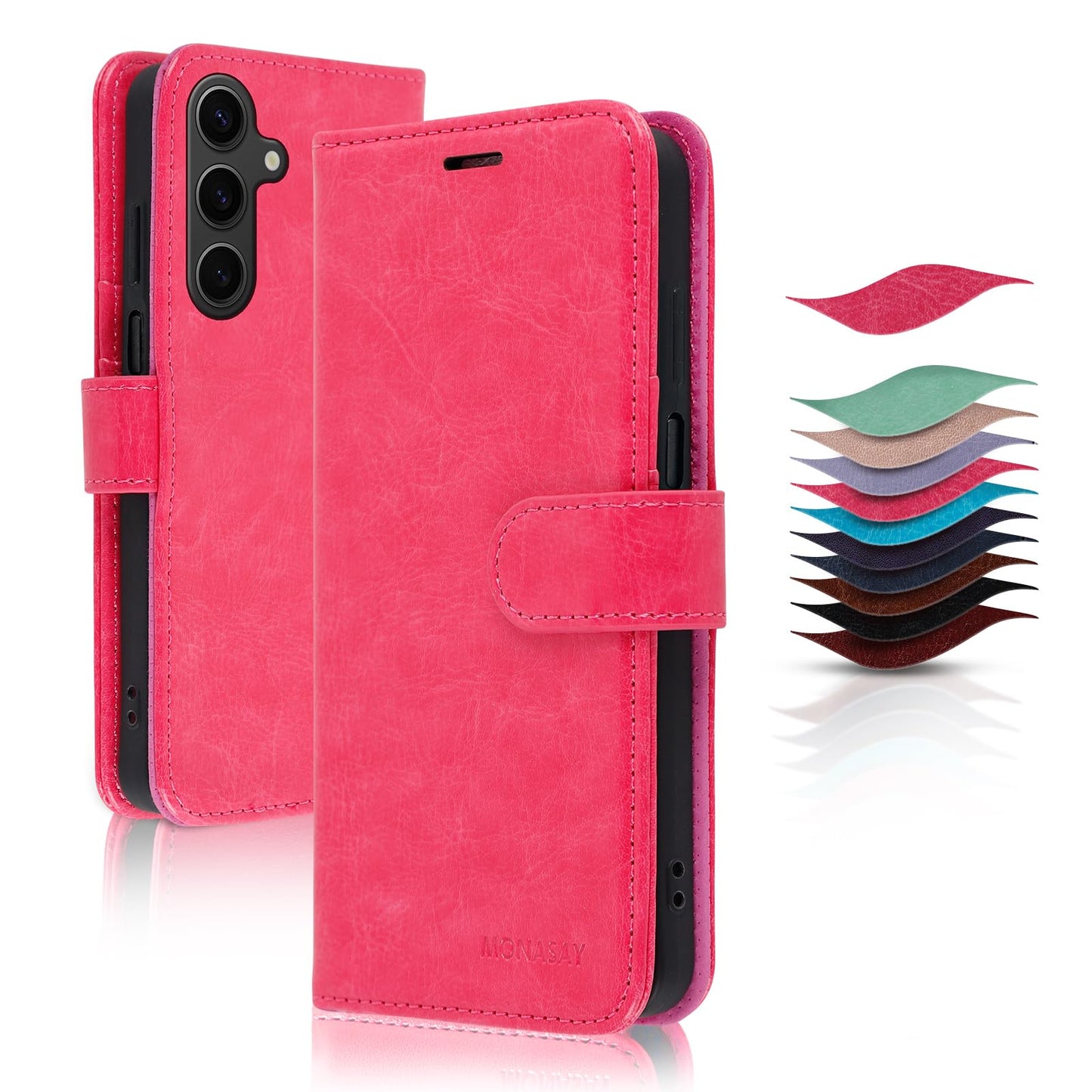 MONASAY Wallet Case Compatible for Samsung Galaxy A25 5G, [Included Glass Screen Protector][RFID Blocking] Flip Folio Leather Cell Phone Cover with Credit Card Holder, Brown