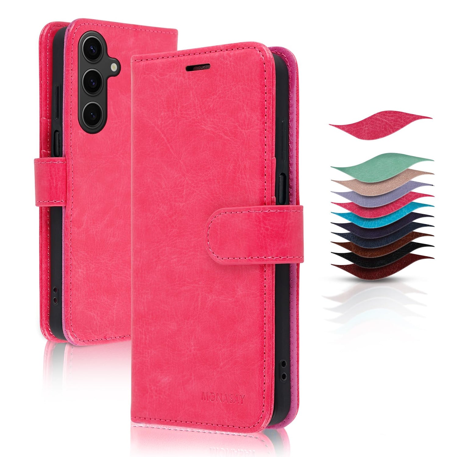 MONASAY Wallet Case Compatible for Samsung Galaxy A25 5G, [Included Glass Screen Protector][RFID Blocking] Flip Folio Leather Cell Phone Cover with Credit Card Holder, Brown