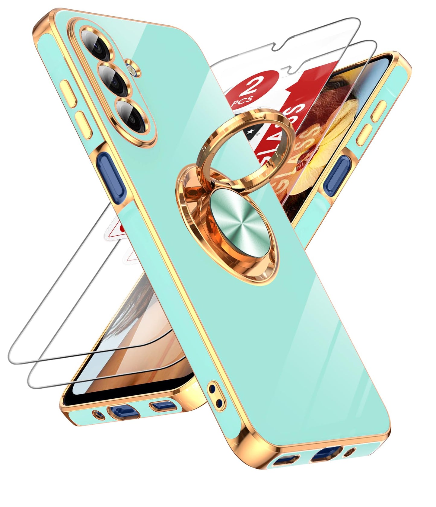 LeYi for Samsung A57 Case, 360°Magnetic Kickstand Rose Gold Plated Edge