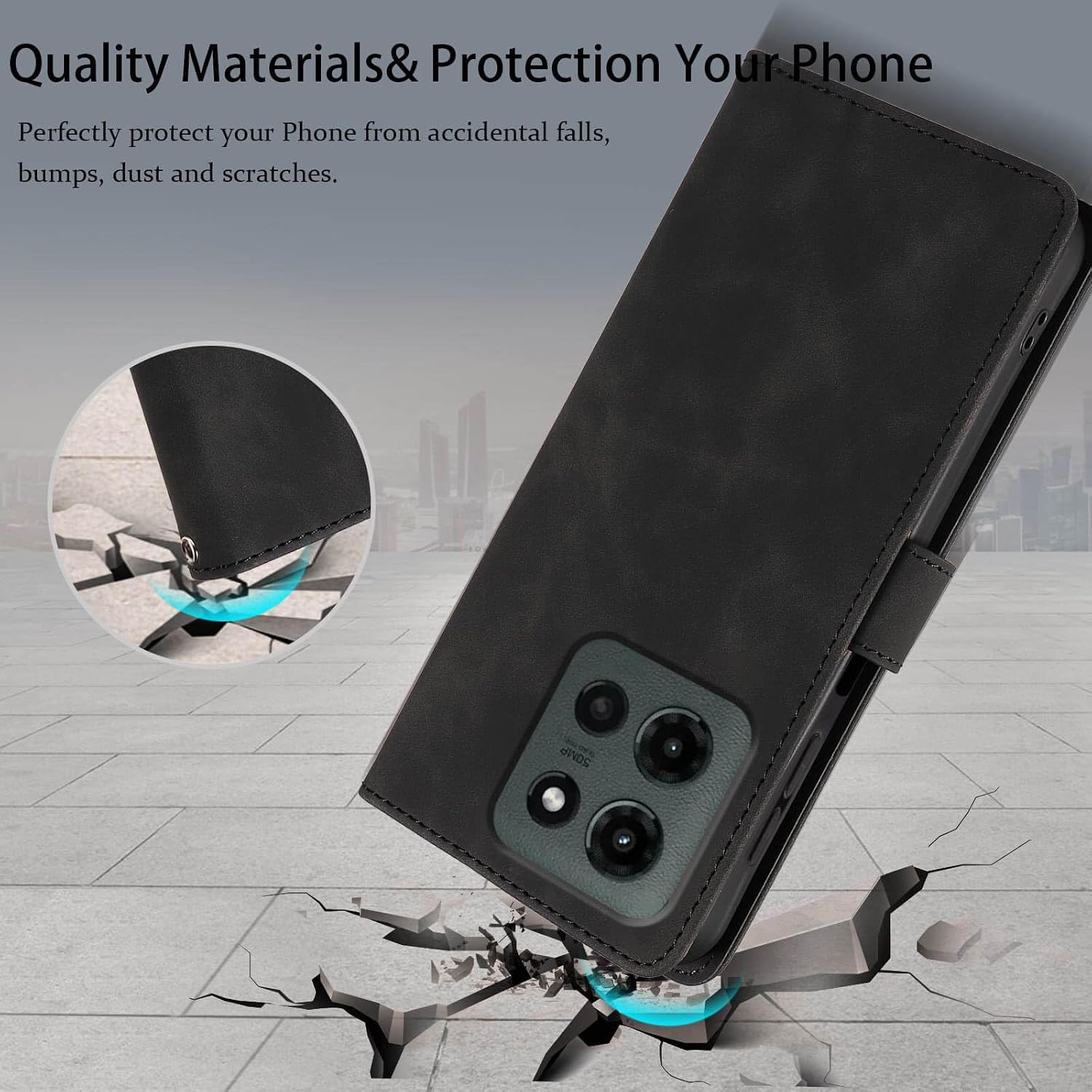 RFID Blocking Wallet for Moto G 2026/2025 Case, for Moto G Play 2026 Case, PU Leather Folio Flip Cover with 4 Card Slots, Wrist Strap, Kickstand, Shockproof Protective (Black)