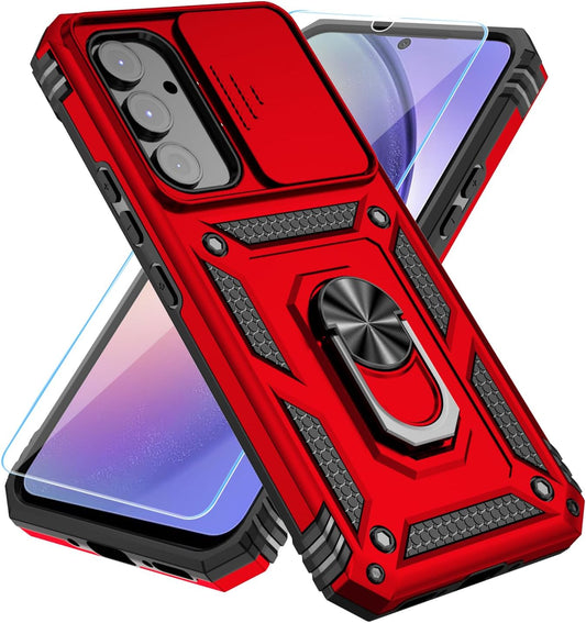 SunStory Phone Case for Samsung Galaxy A14 5G Case with HD Screen Protector & Slide Camera Cover & Rotated Ring Kickstand, [Military-Grade] Phone Case for Galaxy A14 5G,Red