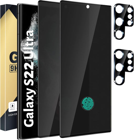 2+2 Pack Galaxy S22 Ultra Privacy Screen Protector - 2 Pack Privacy Film + 2 Pack Camera Lens Tempered Glass, High Clarity Bubble Free, Anti-Spy Protection for Samsung S22 Ultra 5G