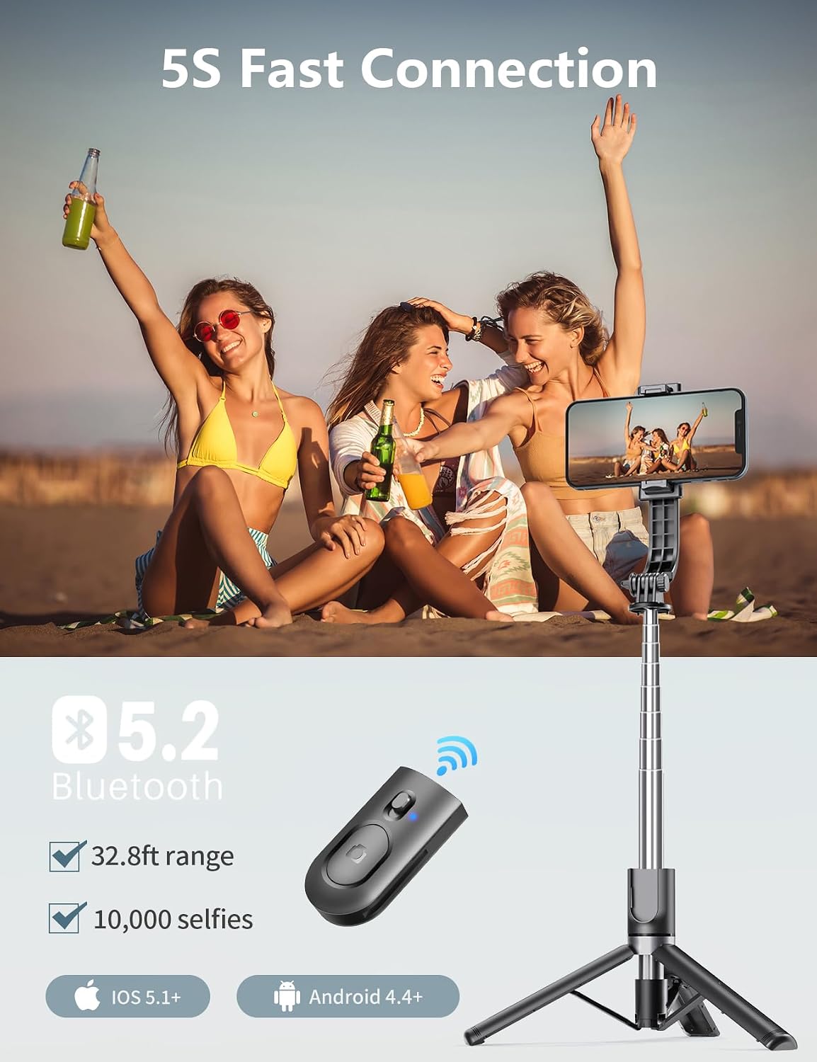 Selfie Stick Tripod with Light, 45'' Phone Tripod with Wireless Remote | Portable Travel Phone Tripod, Compatible with iPhone 16/15 Pro Max/15/14 Pro/14/13, Samsung S22/ S23 Ultra/Android Smartphone