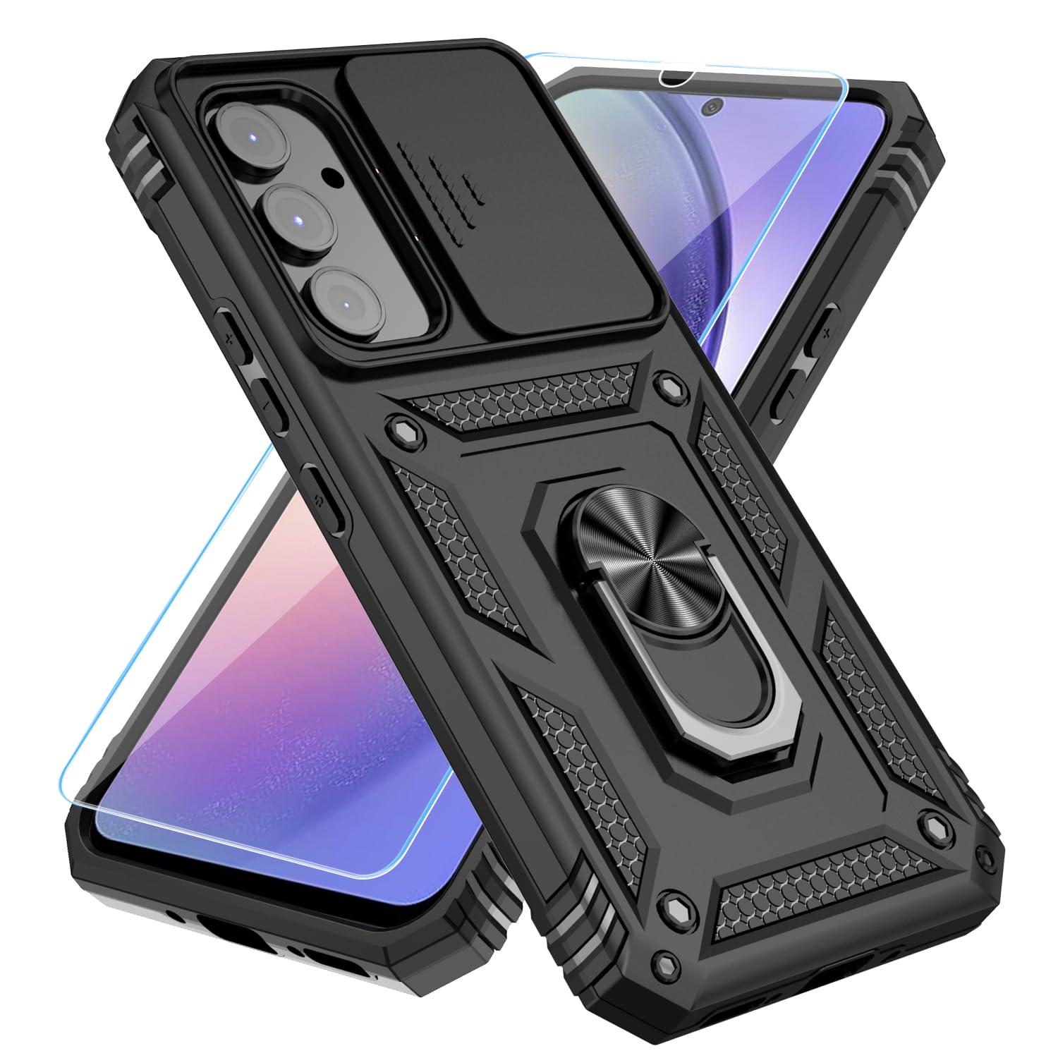 SunStory Phone Case for Samsung Galaxy A14 5G Case with HD Screen Protector & Slide Camera Cover & Rotated Ring Kickstand, [Military-Grade] Phone Case for Galaxy A14 5G,Red
