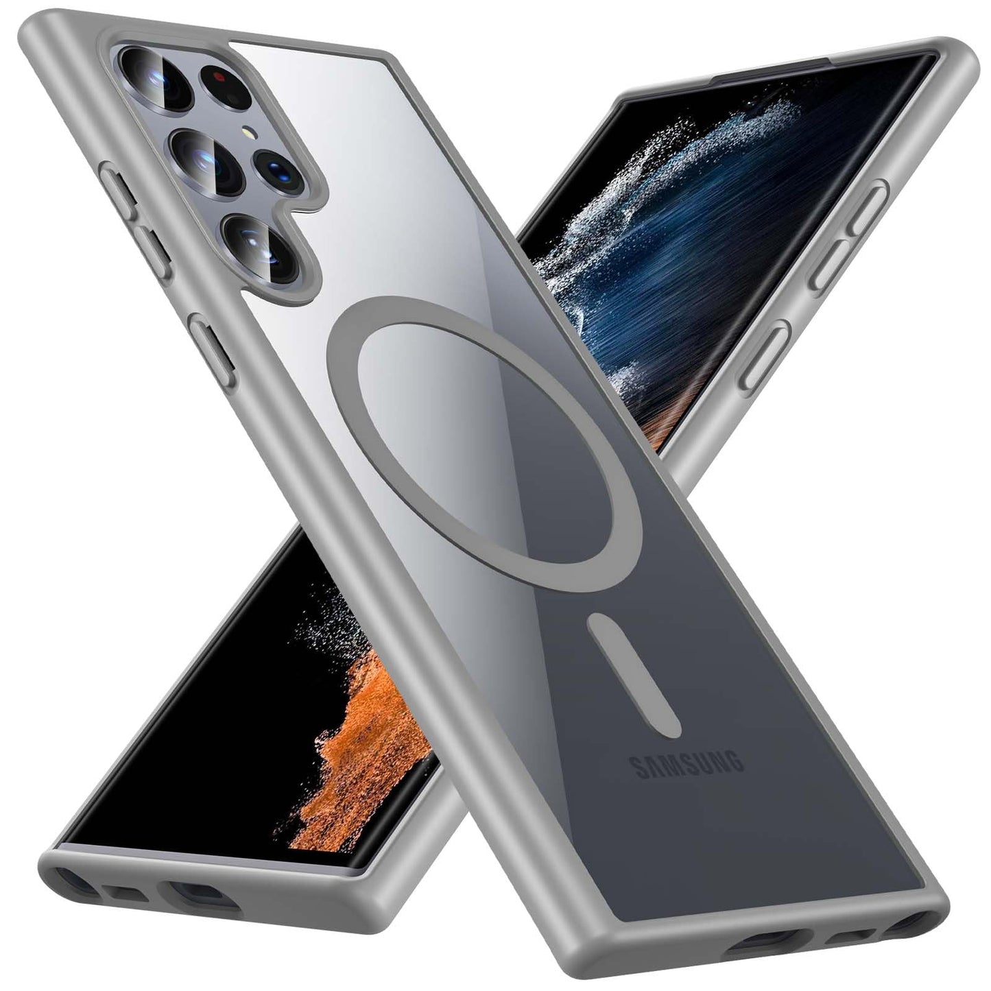 Hensinple for Samsung Galaxy S22 Ultra Case Magnetic, Galaxy S22 Ultra Phone Case [Compatible with Magsafe] Wireless Charging Translucent Back Cover Case 6.8 Inch,Black