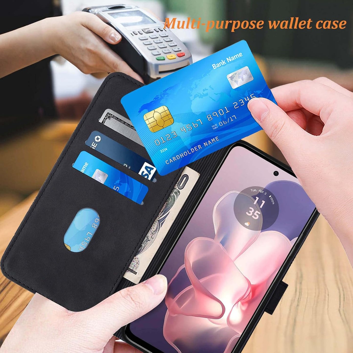for Moto G Power 5G 2024 Case Wallet, Card Holder Slots, Wrist Strap, TPU Interior Protective, Stand PU Leather Flip Cover for Moto G Power 5G 2024 (Black)