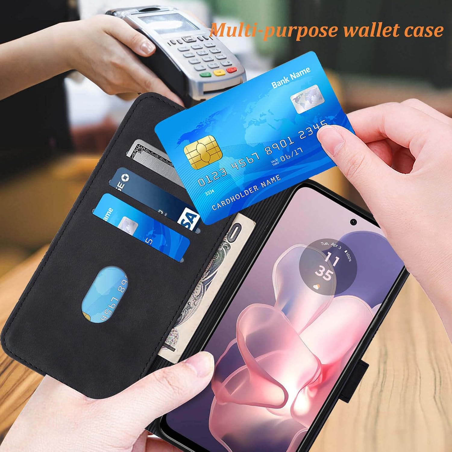 for Moto G Power 5G 2024 Case Wallet, Card Holder Slots, Wrist Strap, TPU Interior Protective, Stand PU Leather Flip Cover for Moto G Power 5G 2024 (Black)