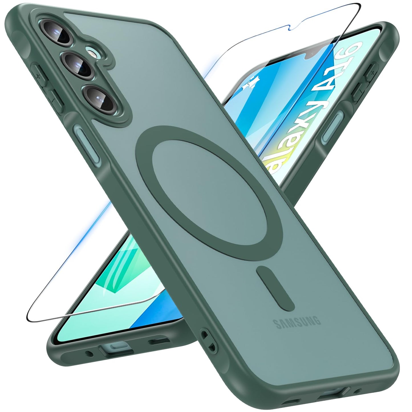 OWKEY Galaxy A15 5G Phone Case,Magnetic Samsung Galaxy A15 5G Case for Magsafe with Tempered Glass Screen Protector,[Shockproof Military] Translucent Back Slim Bumper Cover Samsung A15 5G case, Black