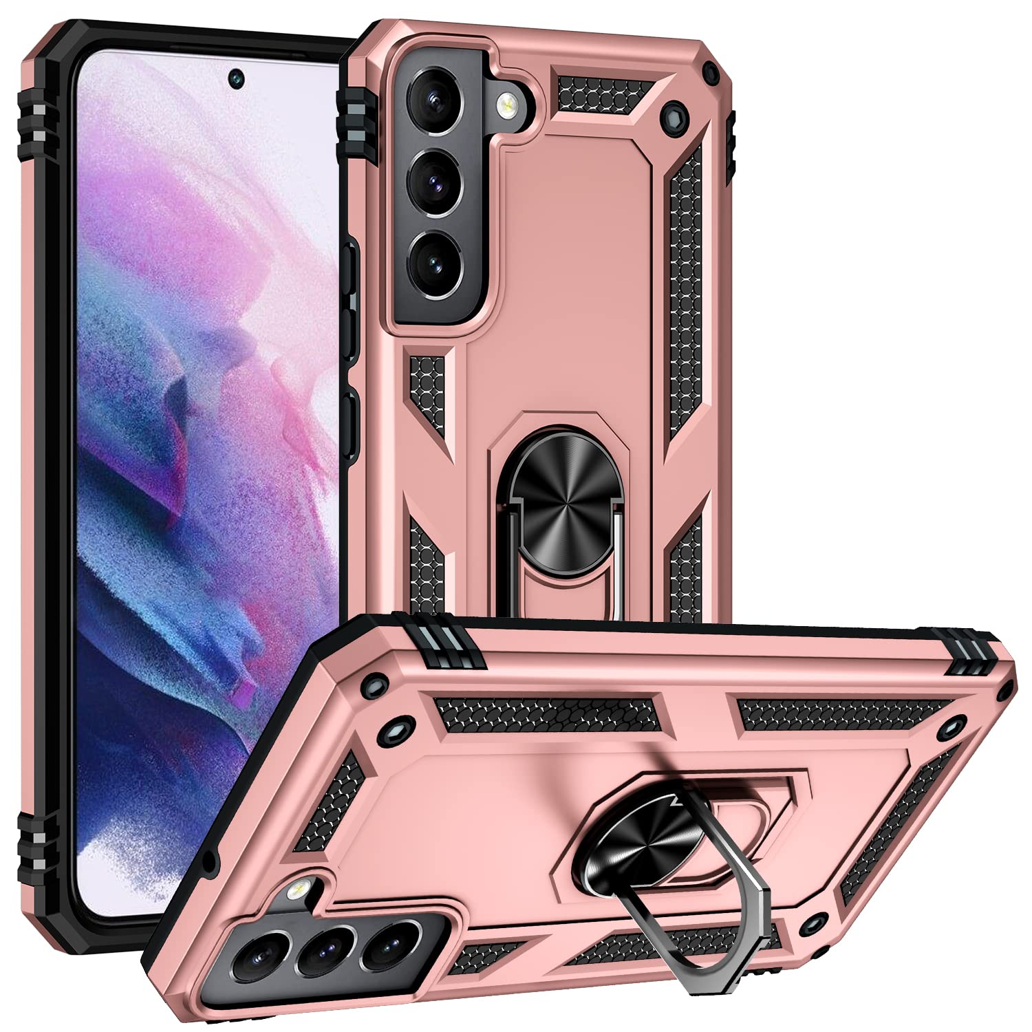 Military Grade Drop Impact for Samsung Galaxy S22 Plus Case 360 Metal Rotating Ring Kickstand Holder Armor Heavy Duty Shockproof Case for Galaxy S22+ Plus Phone Case (Red)