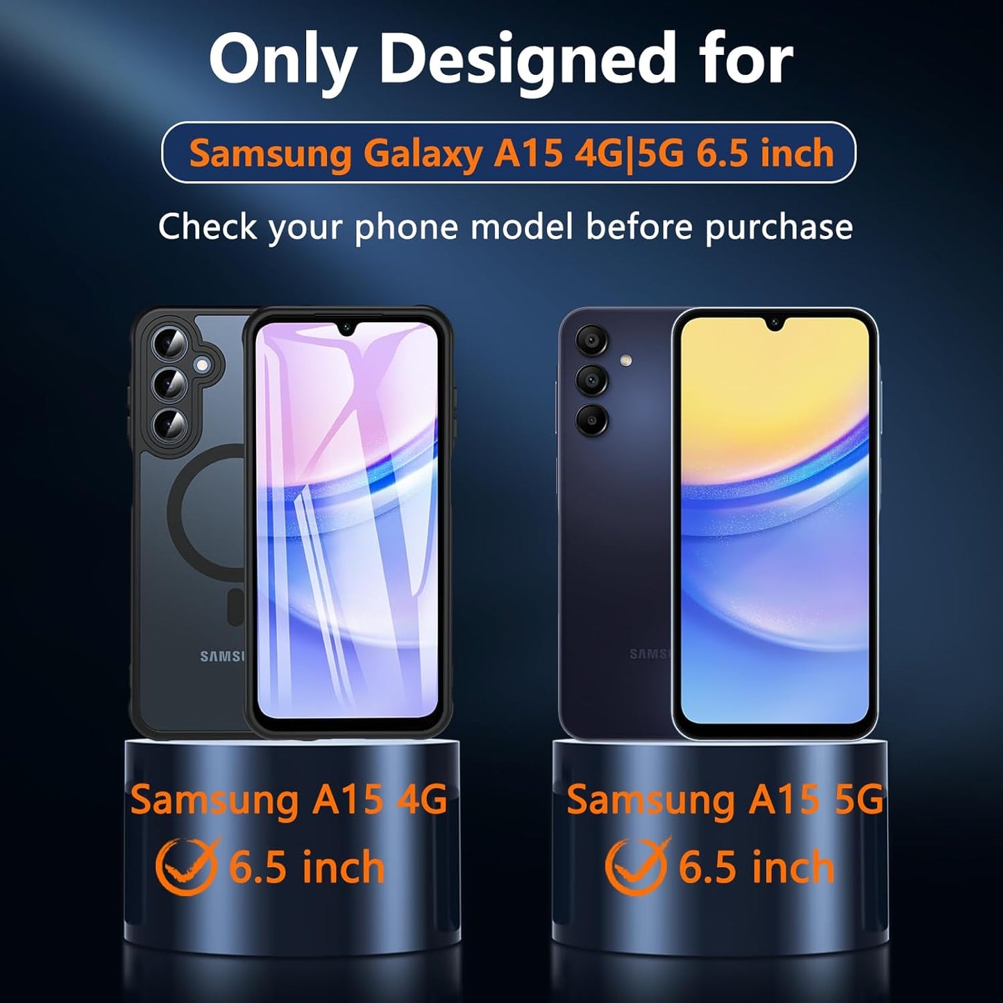 OWKEY Galaxy A15 5G Phone Case,Magnetic Samsung Galaxy A15 5G Case for Magsafe with Tempered Glass Screen Protector,[Shockproof Military] Translucent Back Slim Bumper Cover Samsung A15 5G case, Black