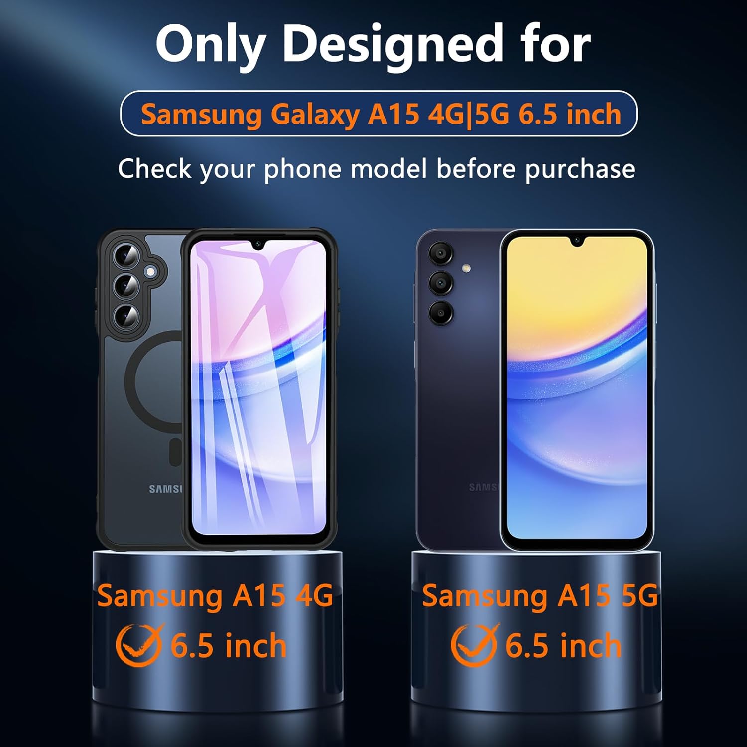 OWKEY Galaxy A15 5G Phone Case,Magnetic Samsung Galaxy A15 5G Case for Magsafe with Tempered Glass Screen Protector,[Shockproof Military] Translucent Back Slim Bumper Cover Samsung A15 5G case, Black