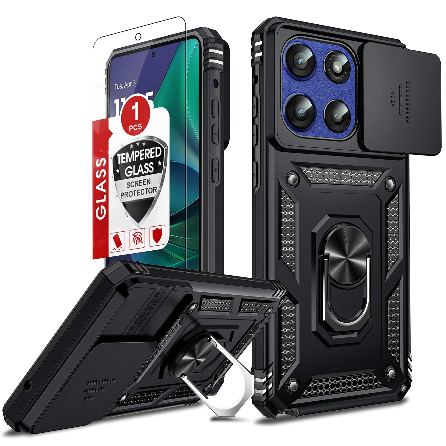 LeYi for Motorola Moto G Stylus 2025-Case: 【𝐍𝐨𝐭 𝐅𝐢𝐭 𝐌𝐨𝐭𝐨 𝐆 𝟐𝟎𝟐𝟓】Moto G Stylus 2026 Case 5G, Slide Camera Cover Screen Protector, Tough Armor Android Unlocked Phone Magnetic Stand, Black