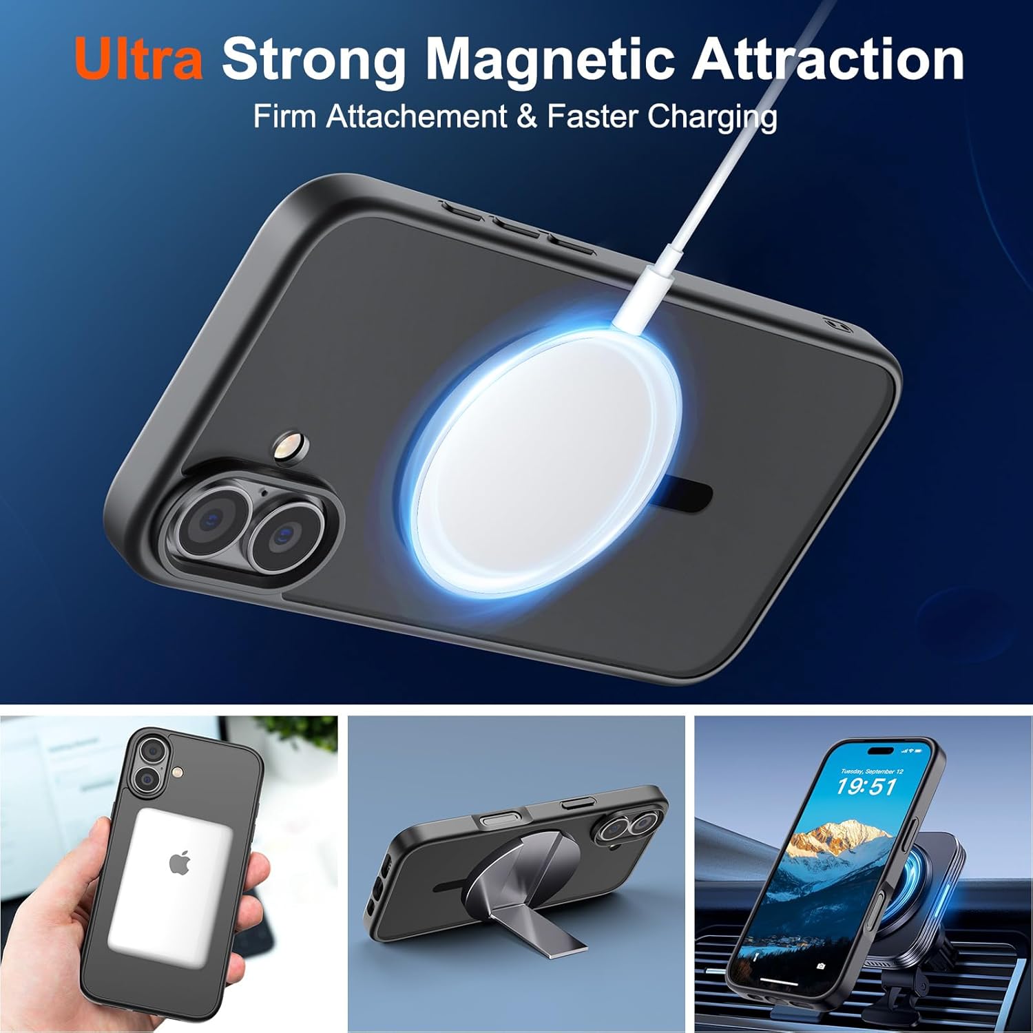 SUPFINE Magnetic for iPhone 17 Case (Compatible with MagSafe)(Military Grade Drop Protection) Translucent Matte Shockproof with Anti-Fingerprint Phone Cover,Black