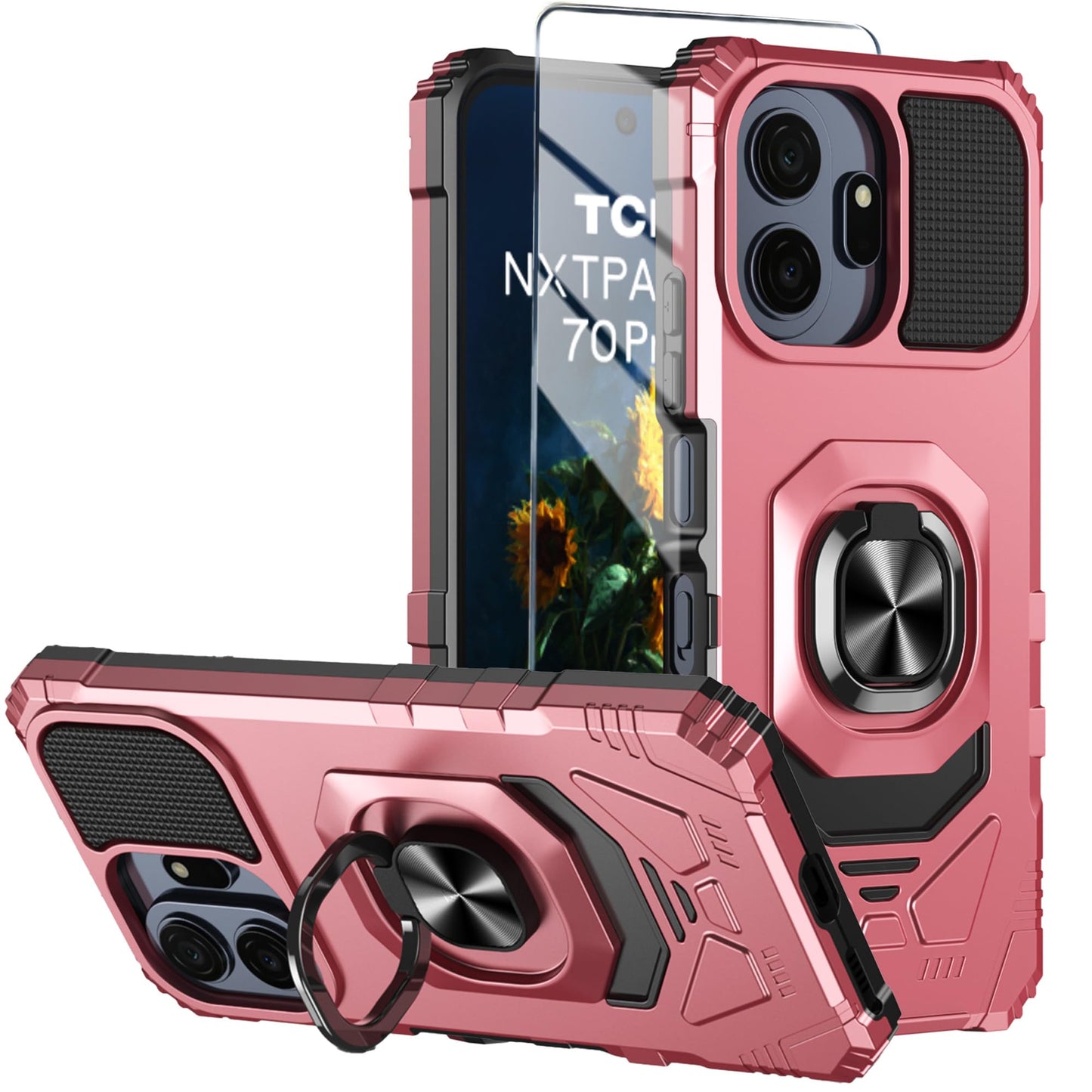 for TCL NXTPAPER 70 Pro Phone Case with Tempered Glass Screen Protector,Military Grade Heavy Duty Shockproof Protective Cover,with Ring Kickstand (Blue)