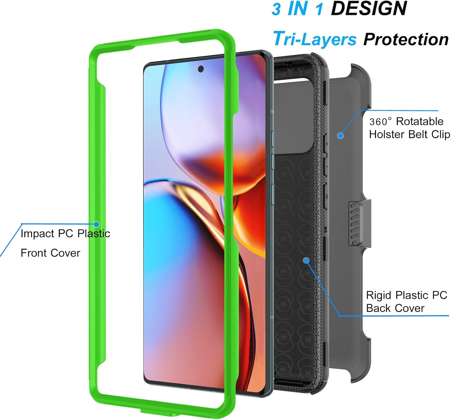 Njjex For Moto Edge Plus 2023 Case, For Motorola Edge+ 5G UW 2023/Edge 40 Pro/Edge X40 Case, [Nbeck] Shockproof Heavy Duty Rugged Swivel Holster Belt Clip Full Body Hard Shell Cover & Kickstand -Green