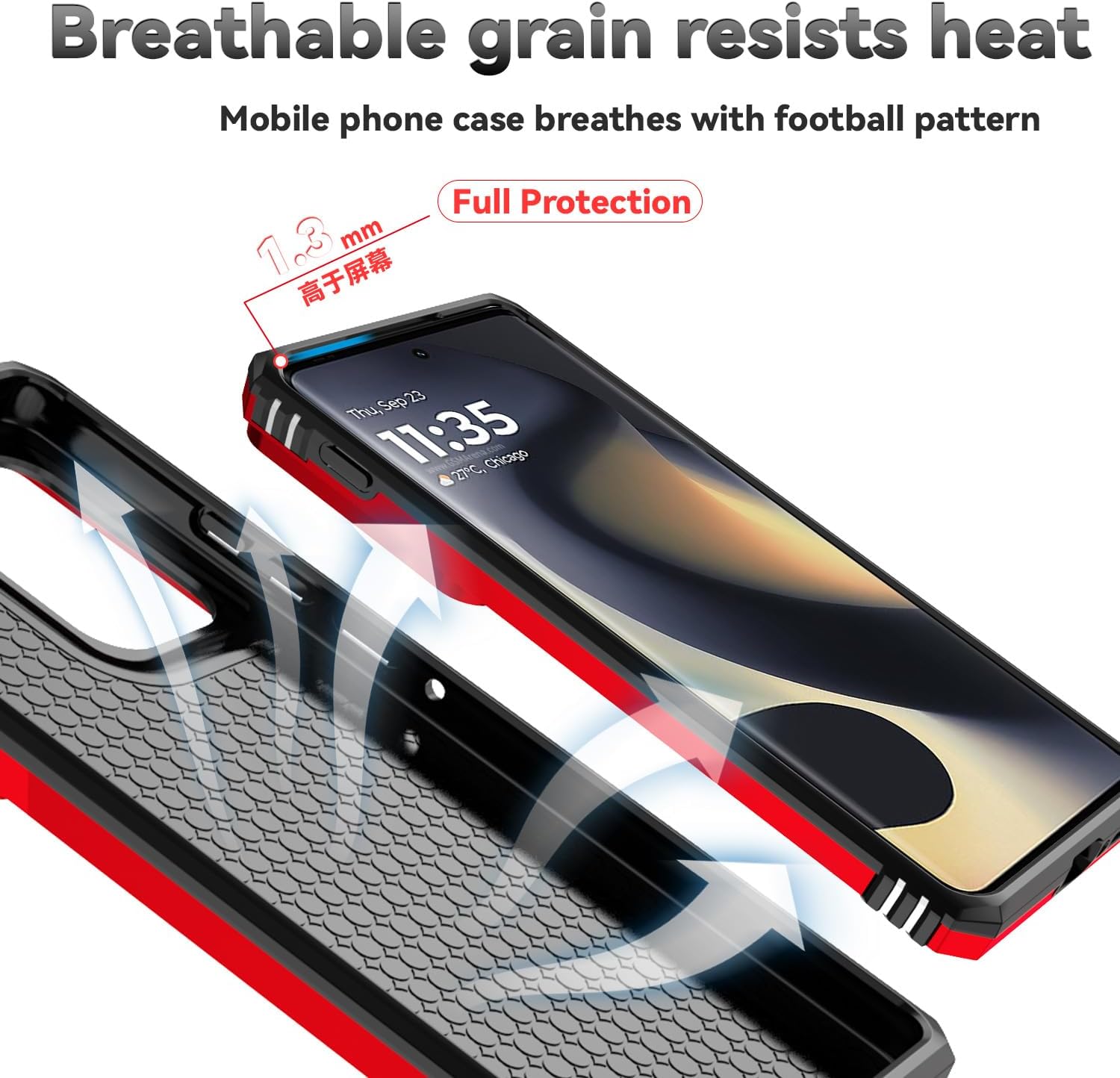 SunStory Phone Case for Motorola Moto Edge 2024 Case with HD Screen Protector & Slide Camera Cover & Rotated Ring Kickstand, [Military-Grade] Phone Case for Moto Edge 2024 (Red)