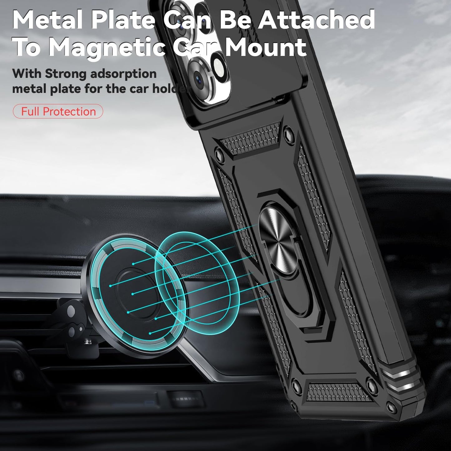 for Moto G Power 5G 2025 Case,with Camera Lens Cover HD Screen Protector,[Military Grade] Car Mount Kickstand Shockproof Protective Case for Motorola G Power 5G 2025, Black