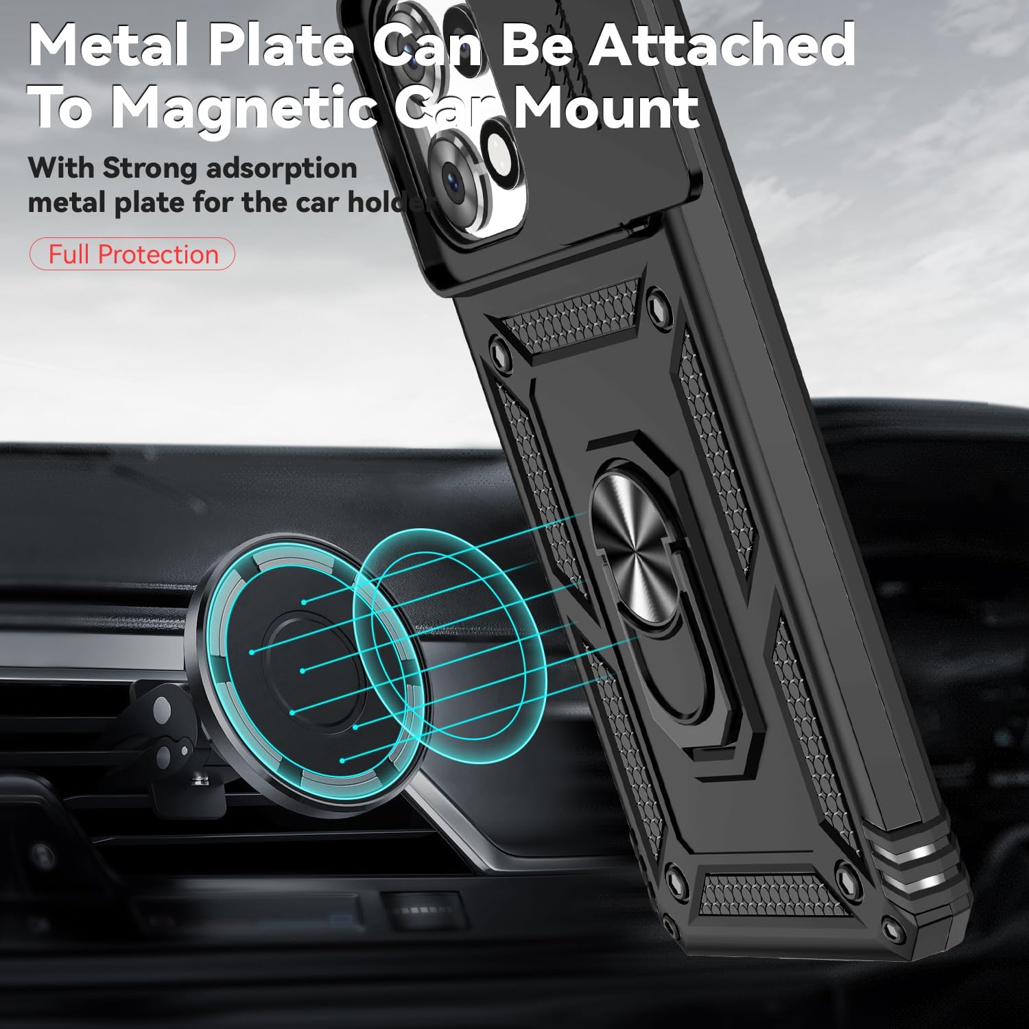 for Moto G Power 5G 2025 Case,with Camera Lens Cover HD Screen Protector,[Military Grade] Car Mount Kickstand Shockproof Protective Case for Motorola G Power 5G 2025, Black