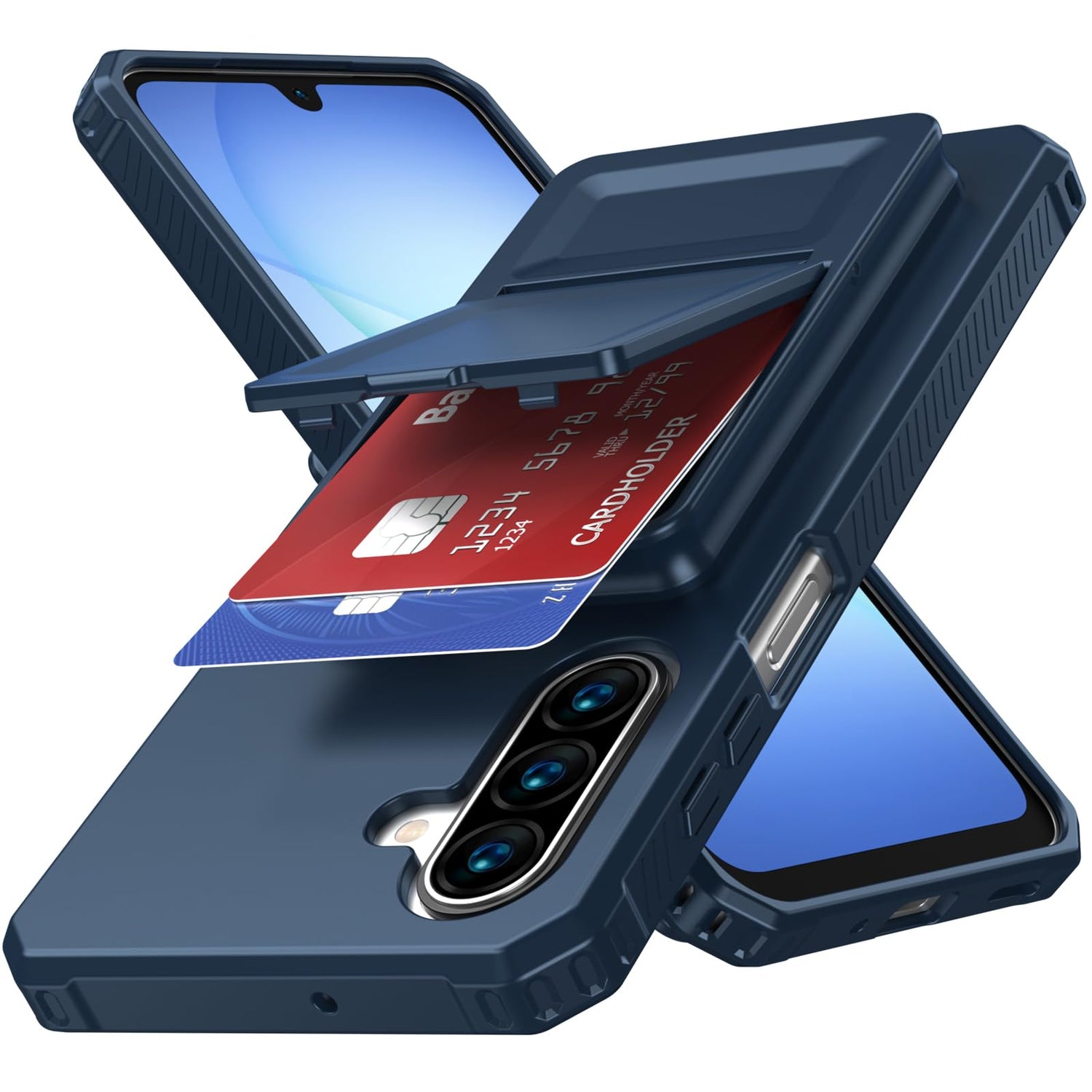 KJSK for Galaxy A17/A16 Case with Card Holder,Built-in Mirror and Kickstand,Hidden Card Slim Wallet Shockproof Cover,Anti-Drop,Deep Purple