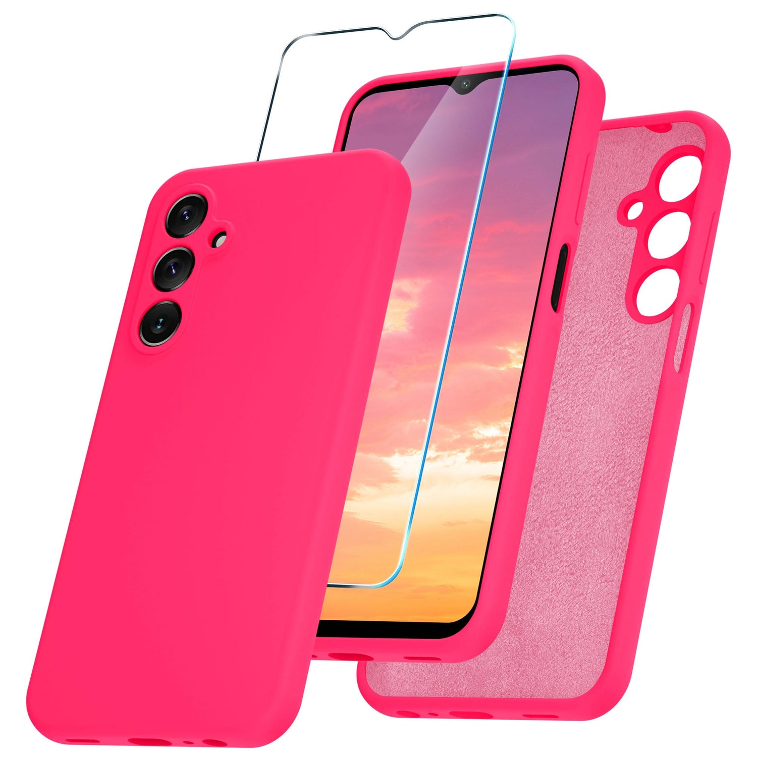 for Samsung Galaxy A15 5G Case, Silicone Phone Case with 1 Screen Protector, Soft Anti-Scratch Microfiber Lining, Full Body Shockproof Slim Cover, Lavender Purple