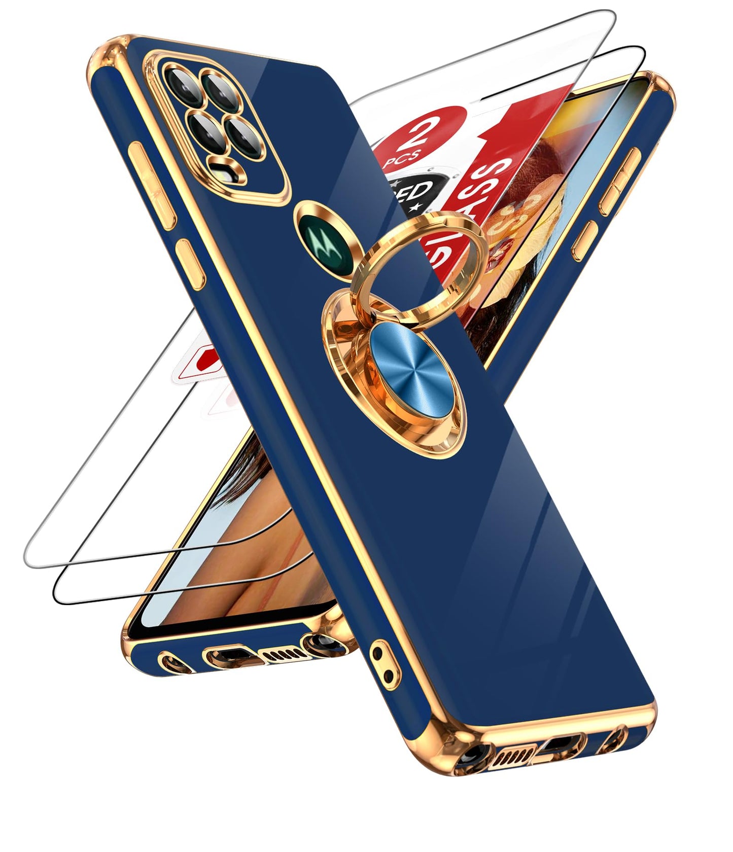 LeYi for Moto G Stylus 5G 2021 Case: with Tempered Glass Screen Protector [2 Pack] 360° Rotatable Ring Holder Magnetic Kickstand, Plating Rose Gold Edge Motorola G Stylus 5G 2021 Case, Black