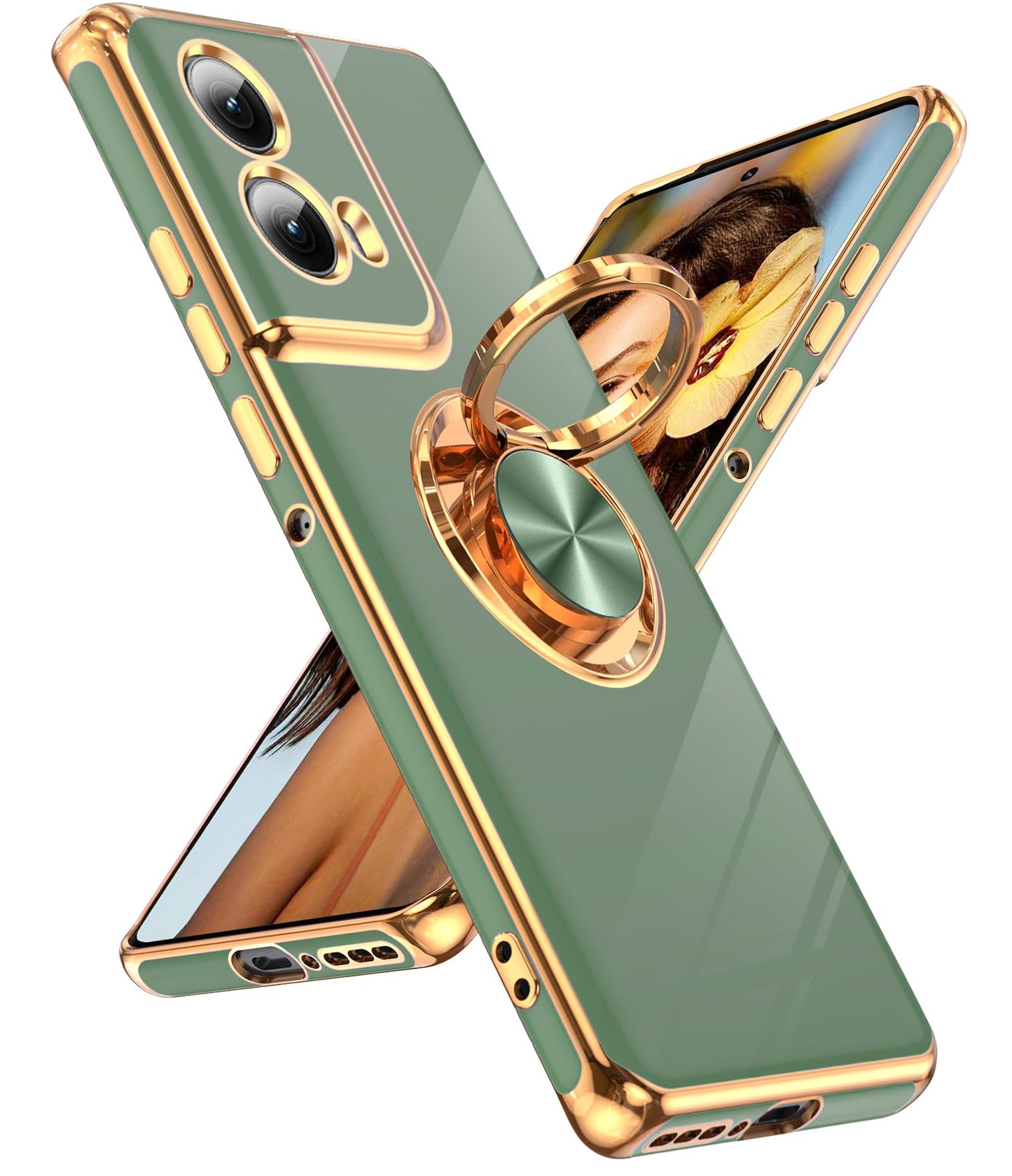 LeYi for Motorola-Edge-2024-Case: 【NOT FIT Edge 50/ G 5G 2024】 with 360° Rotatable Ring Holder Magnetic Kickstand, Plating Rose Gold Edge Protective for Motorola Moto Edge 5G 2024 Case, Black