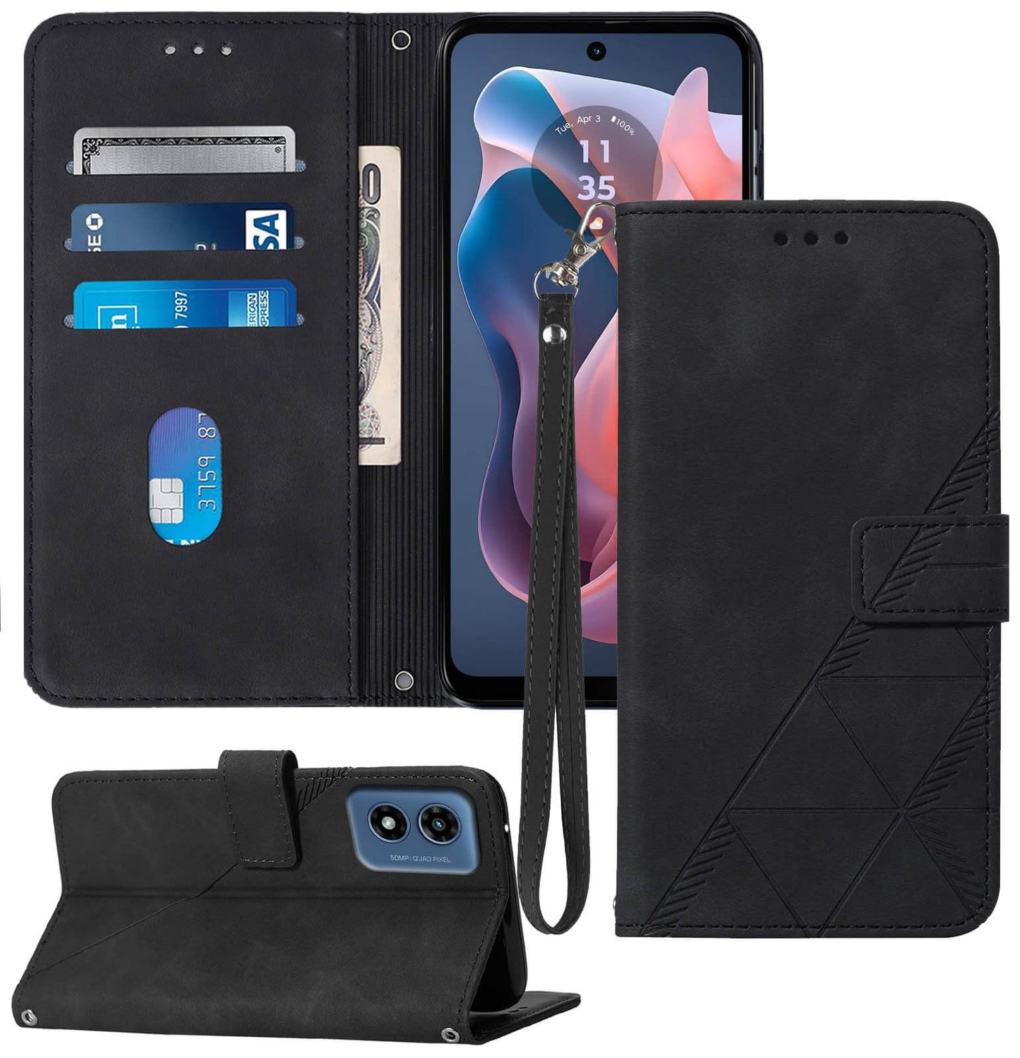 for Moto G Power 5G 2024 Case Wallet, Card Holder Slots, Wrist Strap, TPU Interior Protective, Stand PU Leather Flip Cover for Moto G Power 5G 2024 (Black)