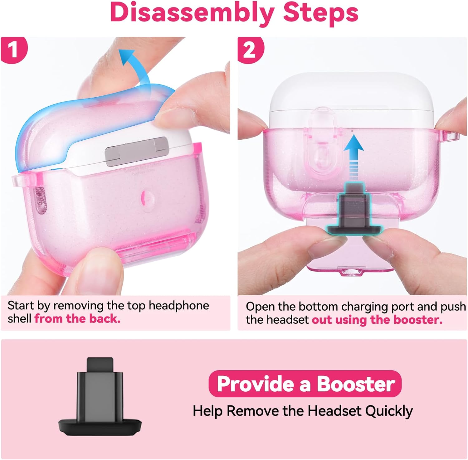 with Safety Lock for AirPods Pro 3 Case 2025,Clear Cases with Phone Stand & Cleaning Kit,Soft TPU Cover for Airpods Pro 3rd Generation Case,Cute Bling Keychain for Women Girls-Glitter Pink