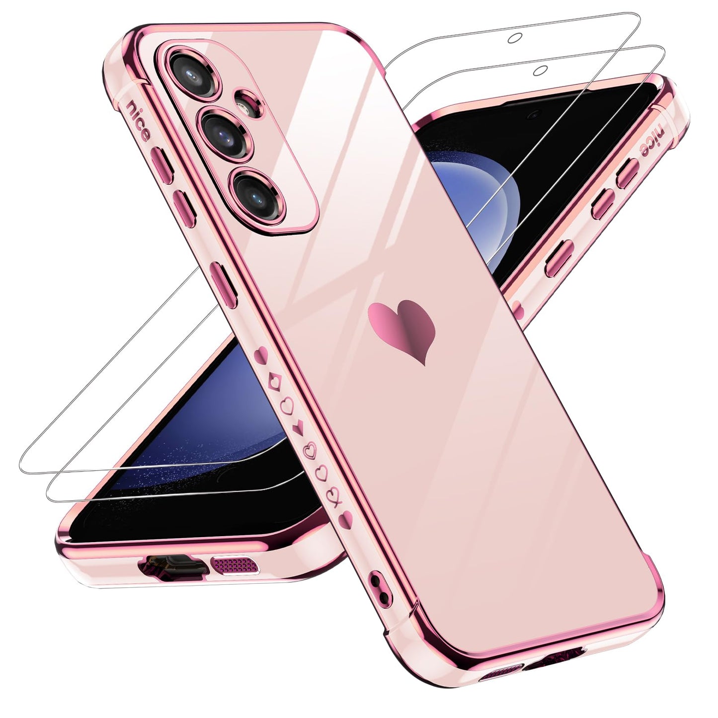 LeYi for Galaxy S20 FE 5G Case: with Screen Protector [2 Pcs]+ Full Camera Protection, Love Heart Plating Girly Women Cute Luxury Soft TPU Case for Samsung S20 Fe, Pink
