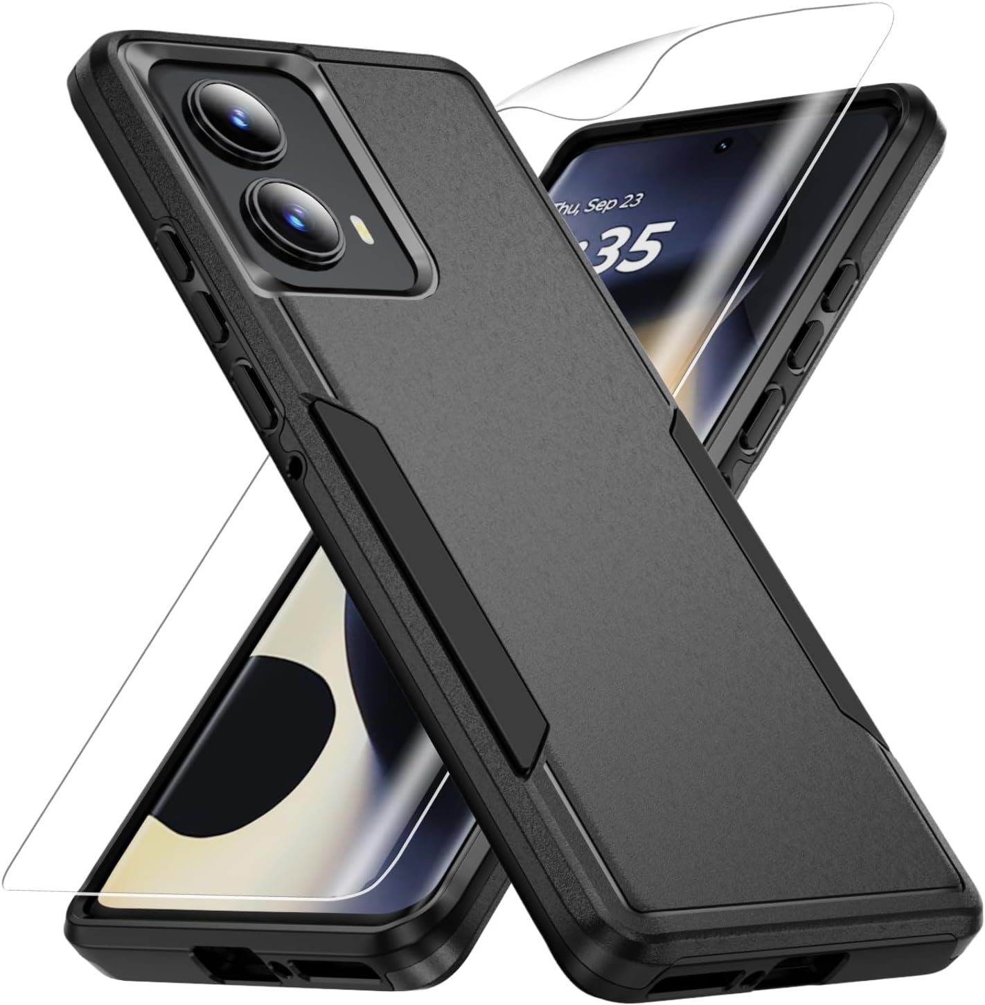 for Motorola Edge 2024 Case, with HD Screen Protector [Military Grade Drop Tested] Heavy-Duty Tough Rugged Shockproof Protective Case for Moto Edge 2024, Black