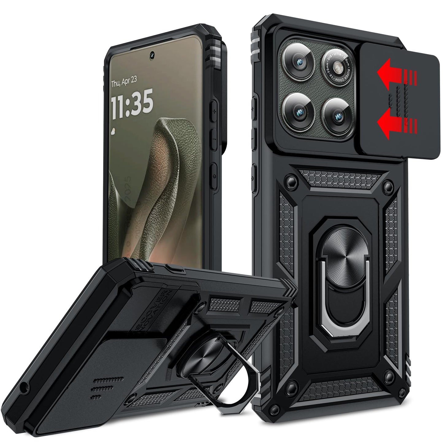 LeYi for Motorola Moto G Stylus 2025-Case: 【𝐍𝐨𝐭 𝐅𝐢𝐭 𝐌𝐨𝐭𝐨 𝐆 𝟐𝟎𝟐𝟓】Moto G Stylus 2026 Case 5G, Slide Camera Cover Screen Protector, Tough Armor Android Unlocked Phone Magnetic Stand, Black