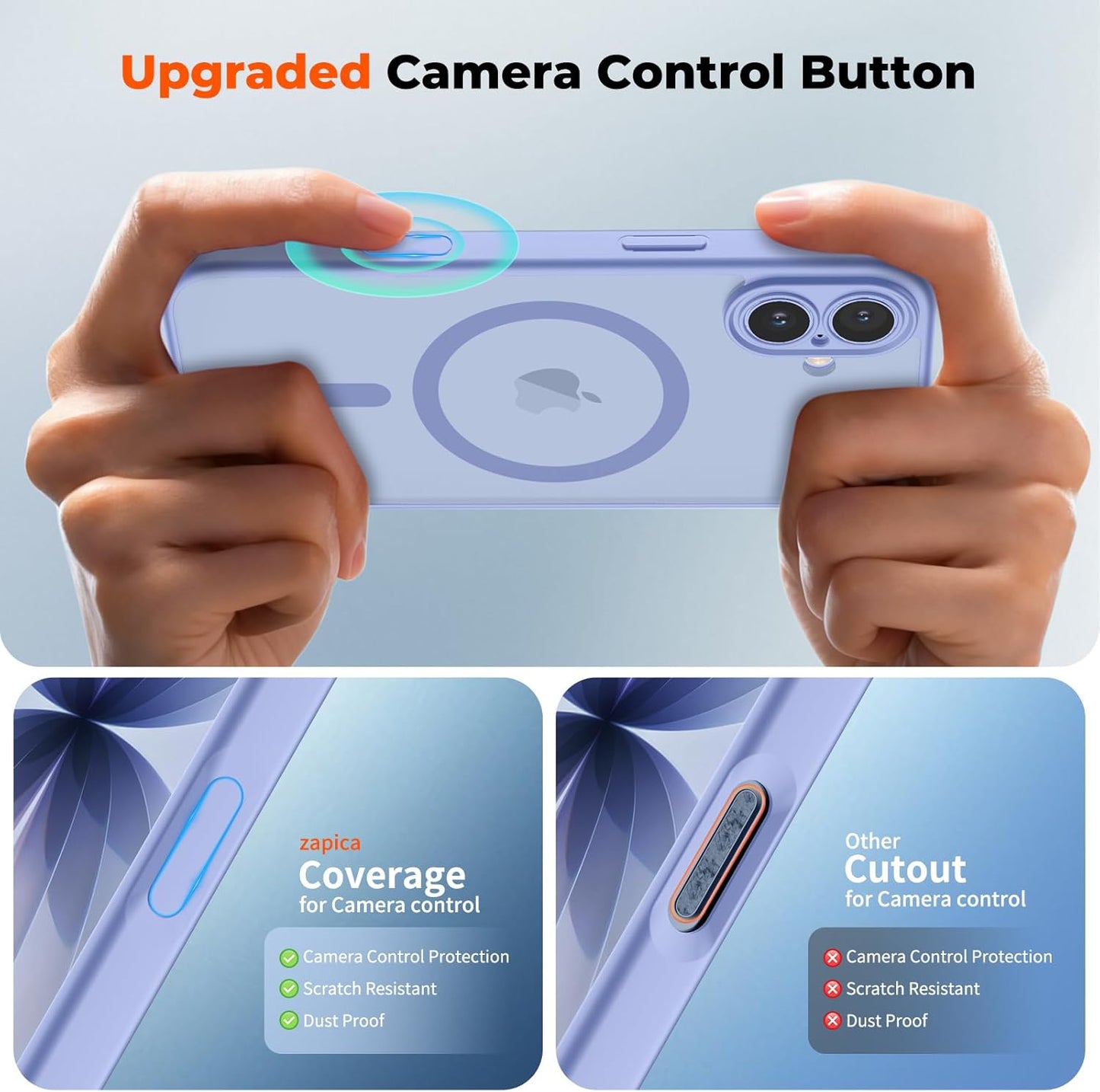 Magnetic for iPhone 17 Case, Upgraded [Camera Control Button] [Full Camera Protection] [with 1 Screen Protector] Translucent Matte Shockproof Protective Phone Cover, Mist Blue
