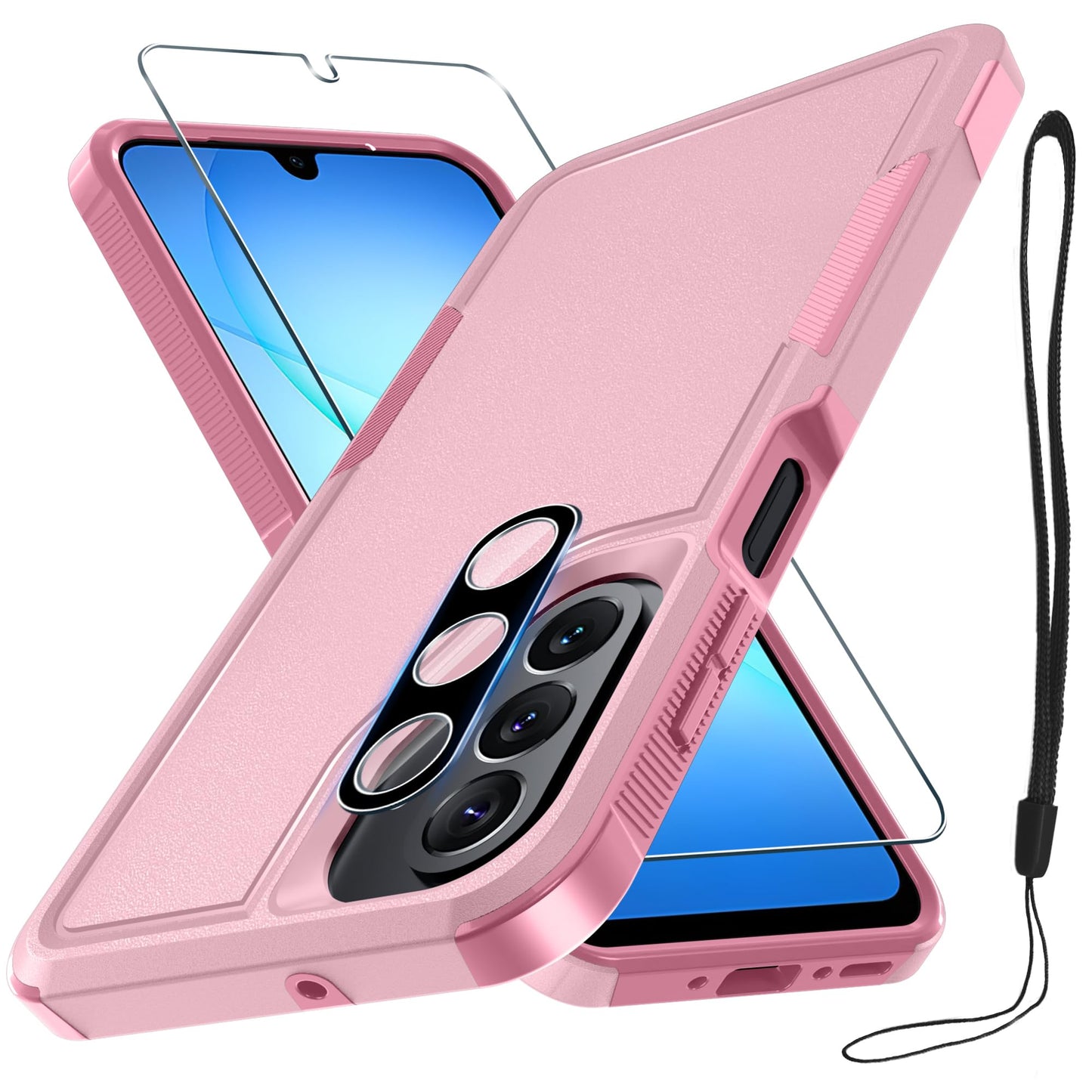 Case for Samsung Galaxy A17 5G Phone Cover with Screen Protector+Camera Lens Cover,Military Grade Heavy Duty Shockproof PhoneCase with Wrist Lanyard Strap for Sam A17,Mint Green