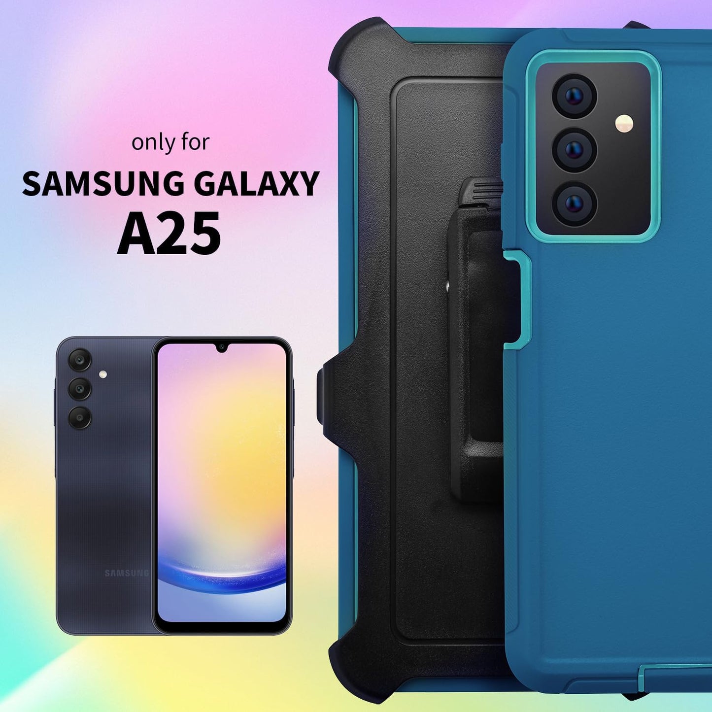 Belt Clip Case for Samsung Galaxy A25 (6.5"), 3 in 1 Full Body Shockproof Heavy Duty Military Grade Tough Durable Protection Case for Samsung Galaxy A25 5G 2024 Release
