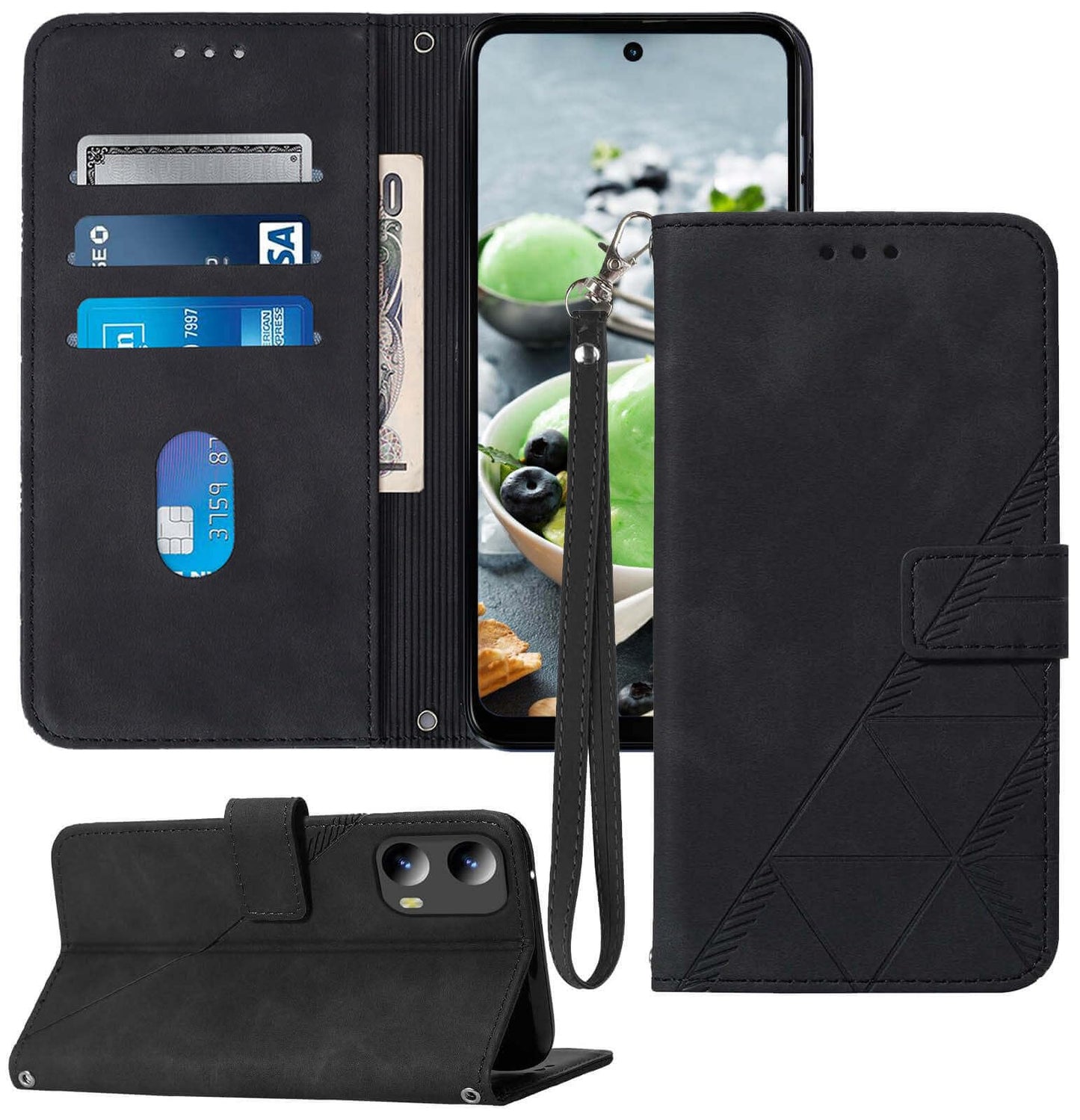 for Moto G Power 5G 2024 Case Wallet, Card Holder Slots, Wrist Strap, TPU Interior Protective, Stand PU Leather Flip Cover for Moto G Power 5G 2024 (Black)