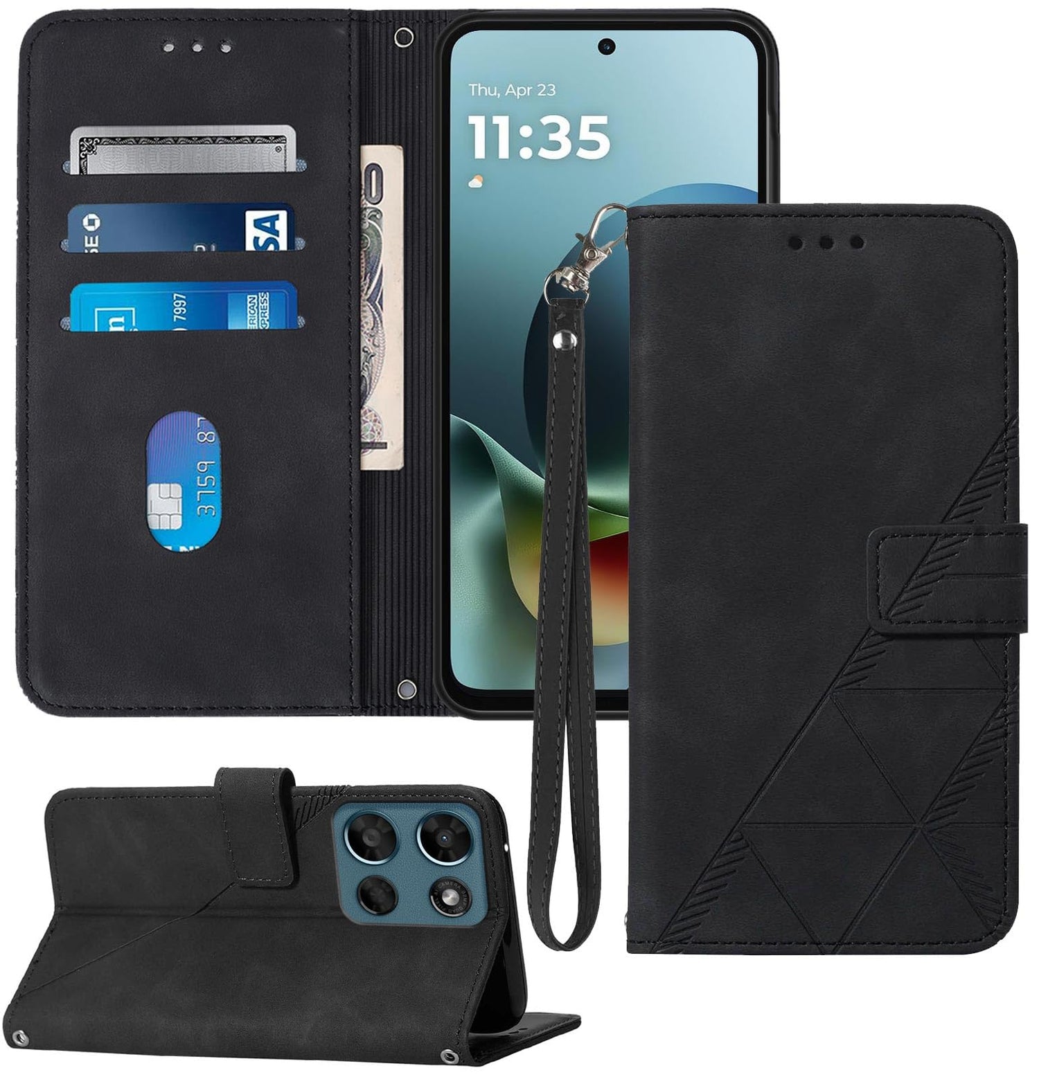 for Moto G Power 2026 Case Wallet, Card Holder Slots, Wrist Strap, TPU Interior Phone Protective, Stand PU Leather Flip Cases Cover for Moto G Power - 2026 (Black)