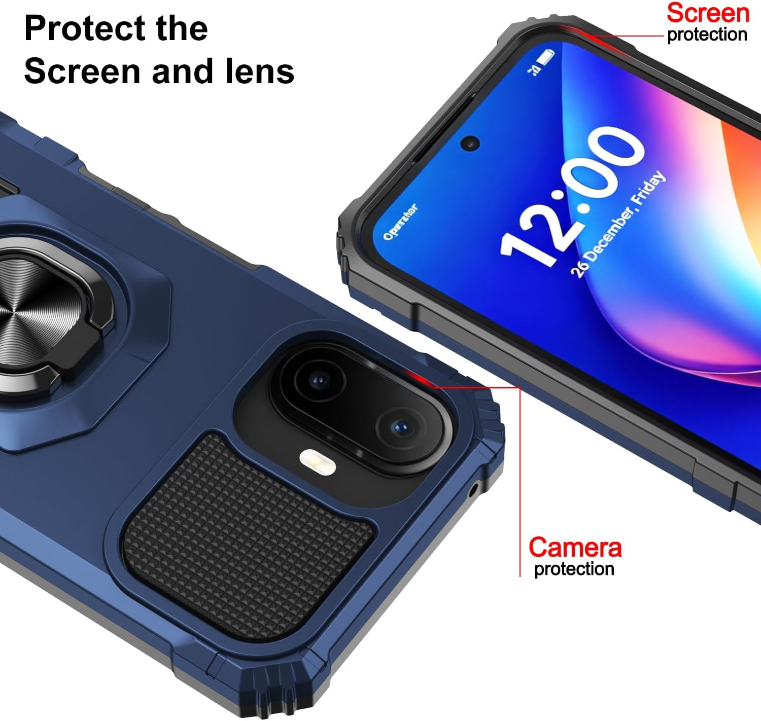 for TCL NXTPAPER 70 Pro Phone Case with Tempered Glass Screen Protector,Military Grade Heavy Duty Shockproof Protective Cover,with Ring Kickstand (Blue)