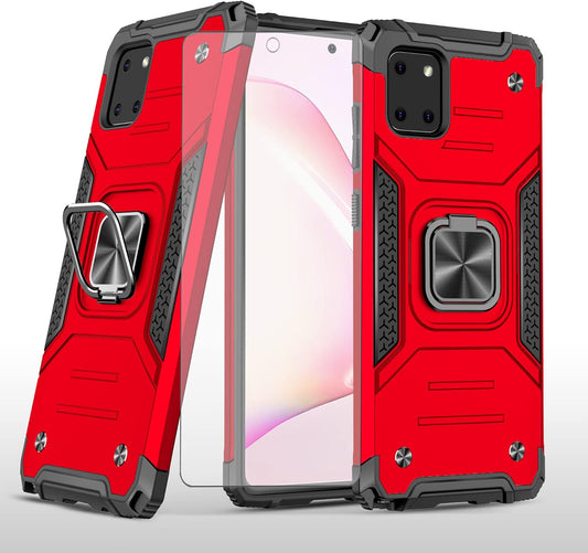 Asuwish Phone Case for Samsung Galaxy Note 10 Lite with Tempered Glass Screen Protector Cover and Ring Holder Stand Slim Hybrid Protective Kickstand Cell Accessories A81 M60S N770F Women Men Red