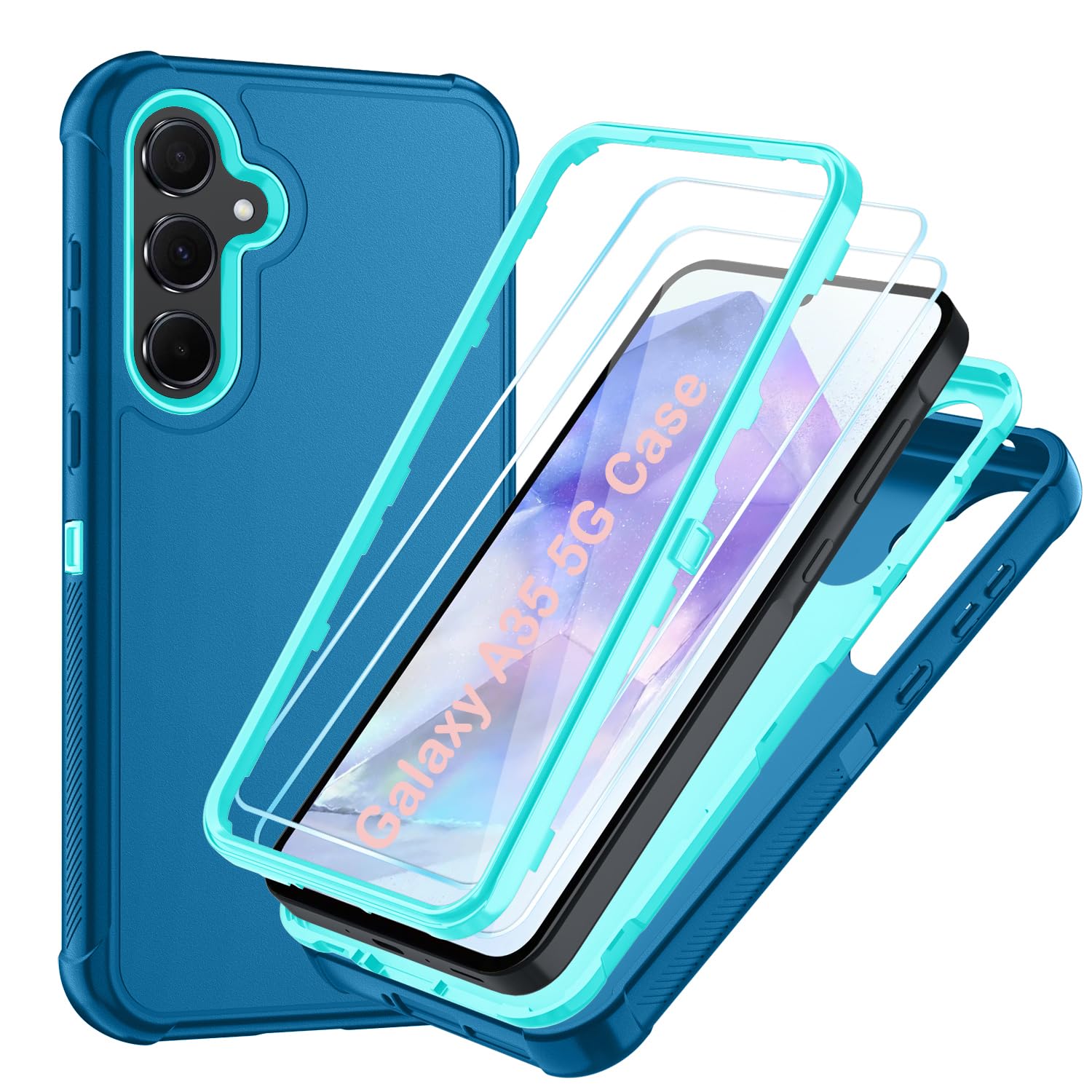 Case for Galaxy A25 5G Case, Samsung Galaxy A25 5G Case with HD Screen Protector [3 Layer] Military-Grade Heavy-Duty Shockproof Protective Phone Case for Samsung A25 5G,Black/Black