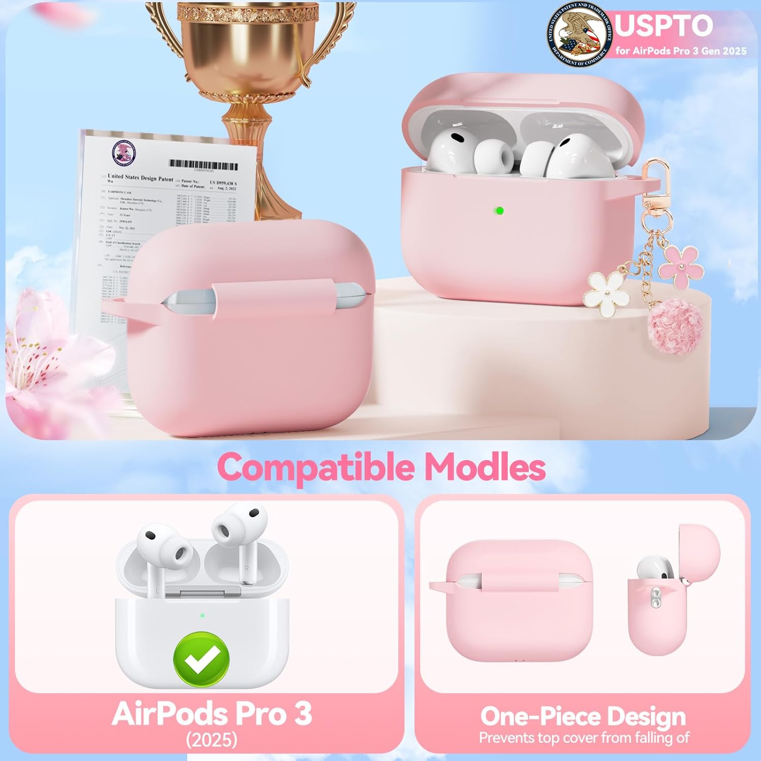 for AirPods Pro 3 Case 2025, Soft Silicone Case with Cleaner & Keychain for Women Girly, Compatible with Apple Airpods Pro 3rd Generation Cases Cover, Full Protection, Led Visible